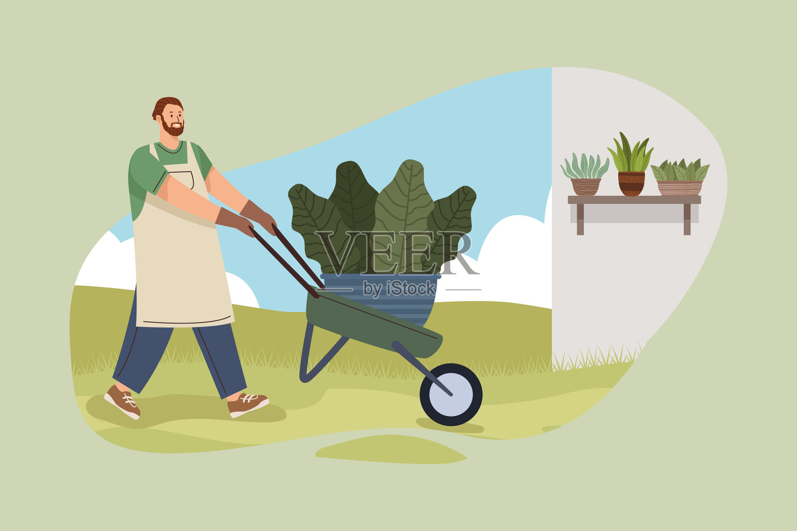 园丁用手推车插画图片素材