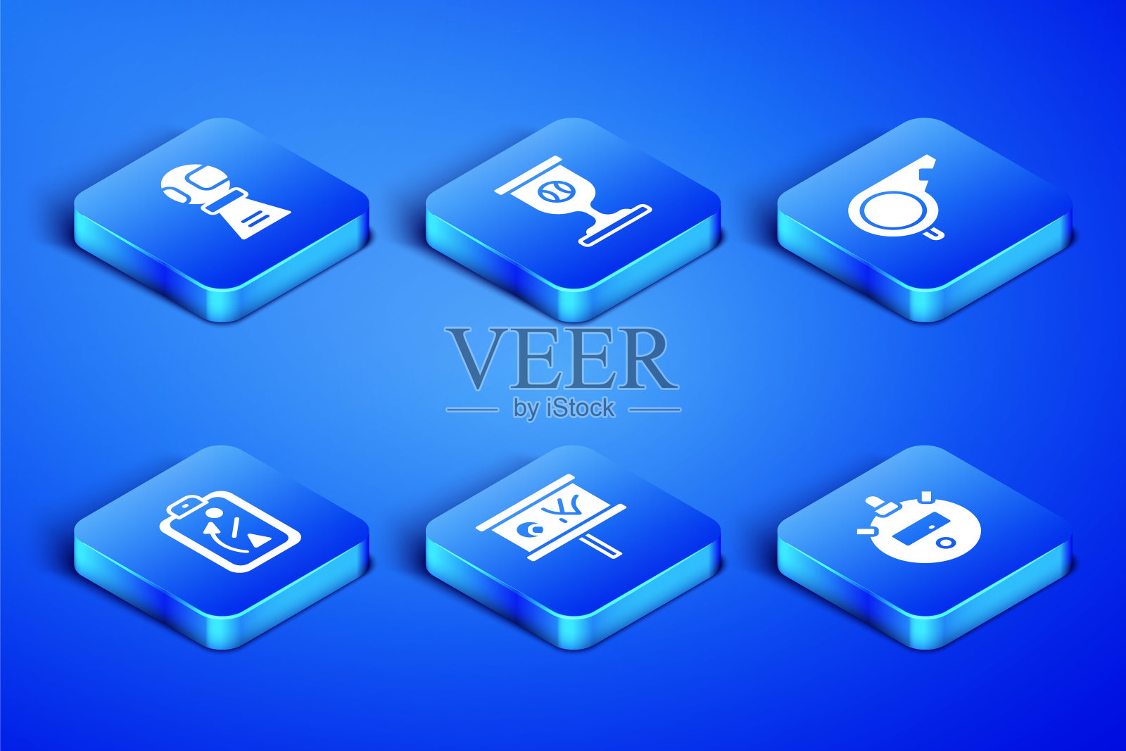 设置秒表，带有棒球的奖杯，计划策略和哨子图标。向量图标素材