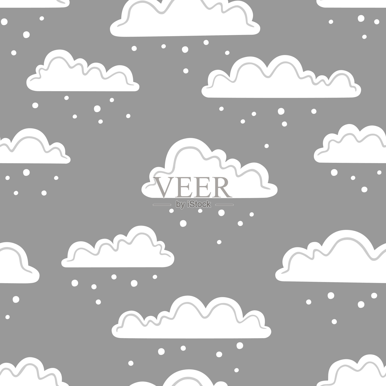 灰色背景上的雪云。向量无缝模式插画图片素材