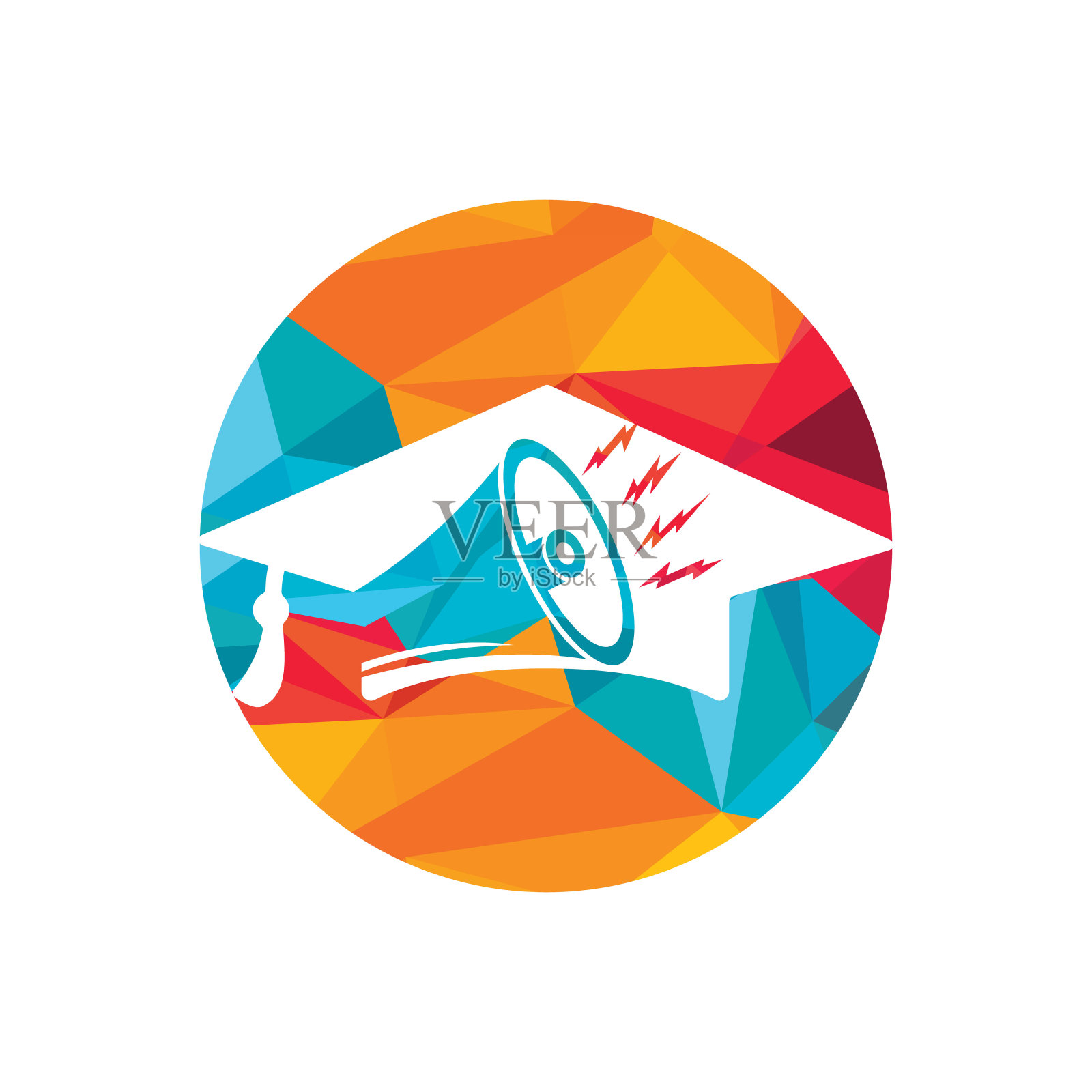 扩音器与毕业帽矢量图标设计。营销教育标志理念。插画图片素材