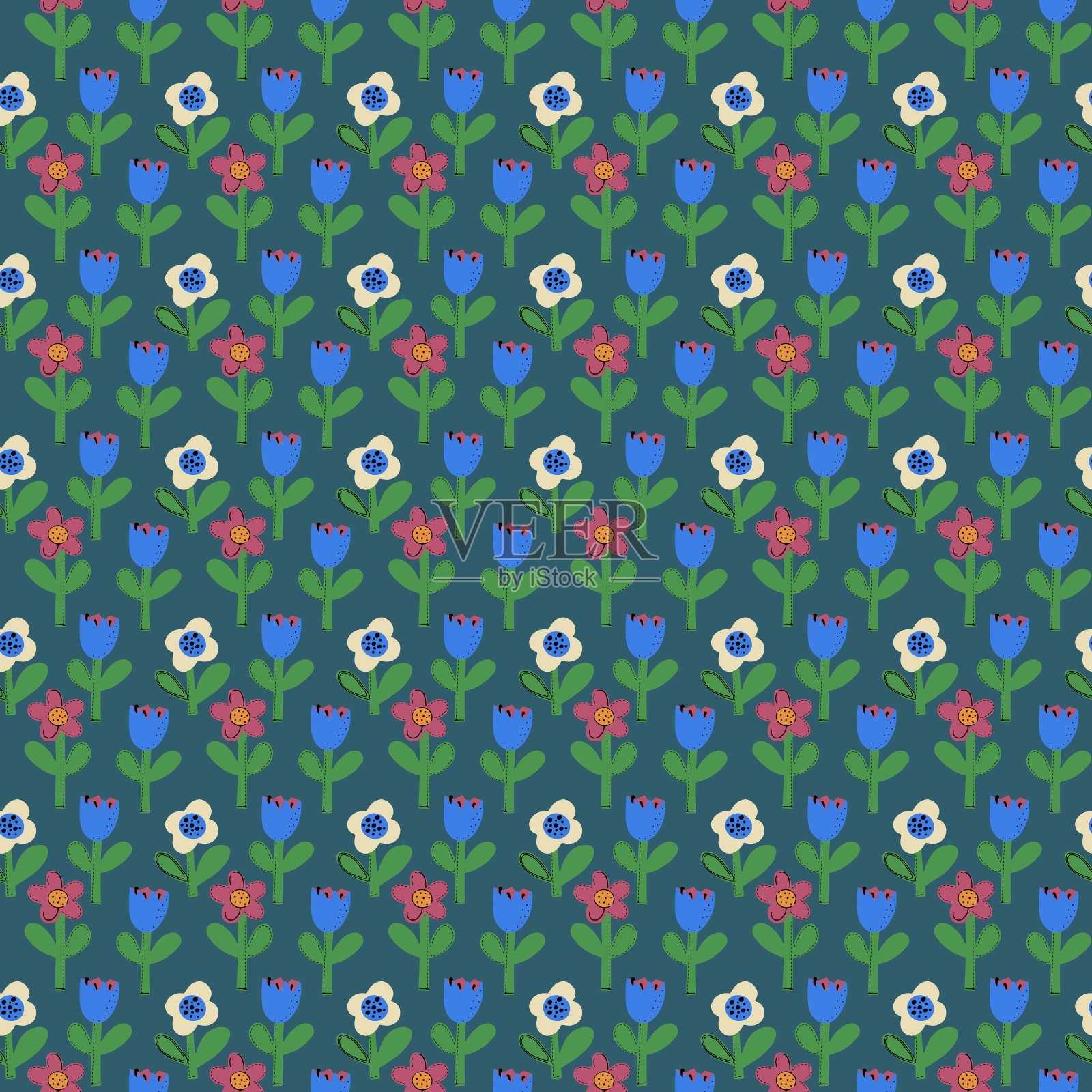 天衣无缝的自然花卉图案在一个简单的形状。抽象的自然元素。矢量打印纸，壁纸和纺织品设计插画图片素材