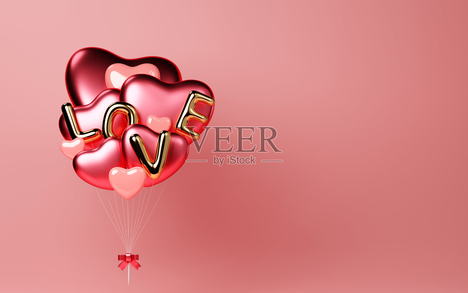 一堆心形气球和情书。复制空间3D渲染。照片摄影图片