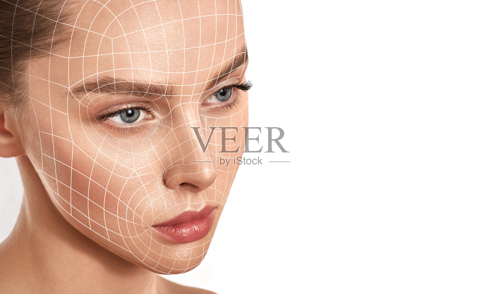提升线条，脸部轮廓矫正广告，女性面部皮肤提升。面部年轻化理念，美容照片摄影图片