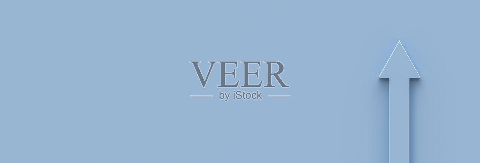 淡蓝色箭头在淡蓝色背景上，向上增长。3D渲染，3D插图。照片摄影图片