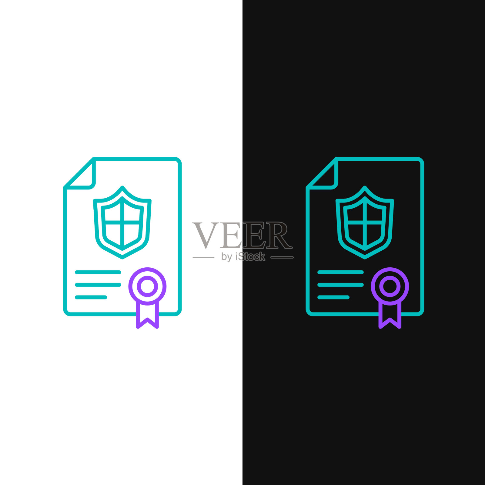 线契约与盾图标隔离在白色上插画图片素材