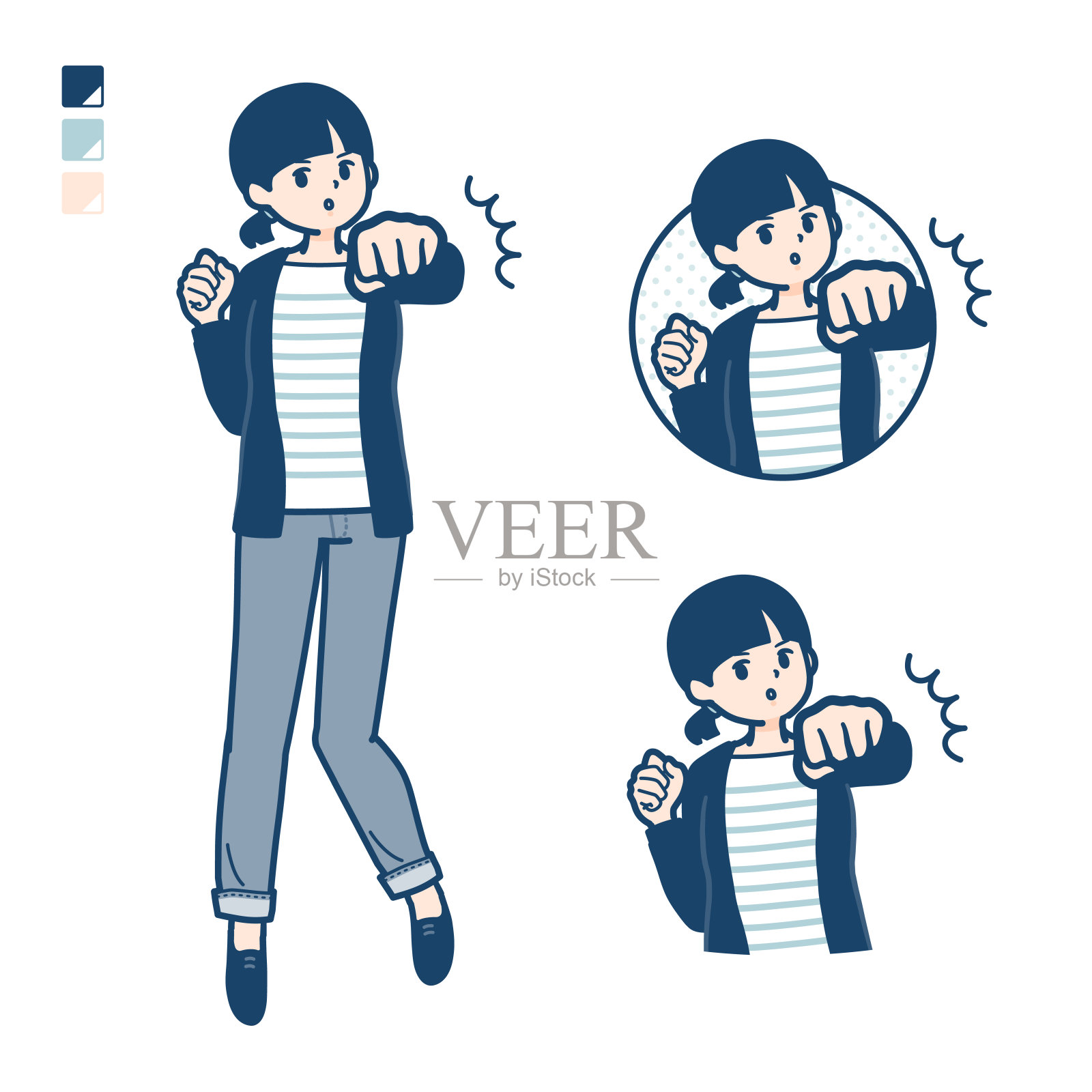 一个女人与一个结的头发与Punch在前面的图像插画图片素材