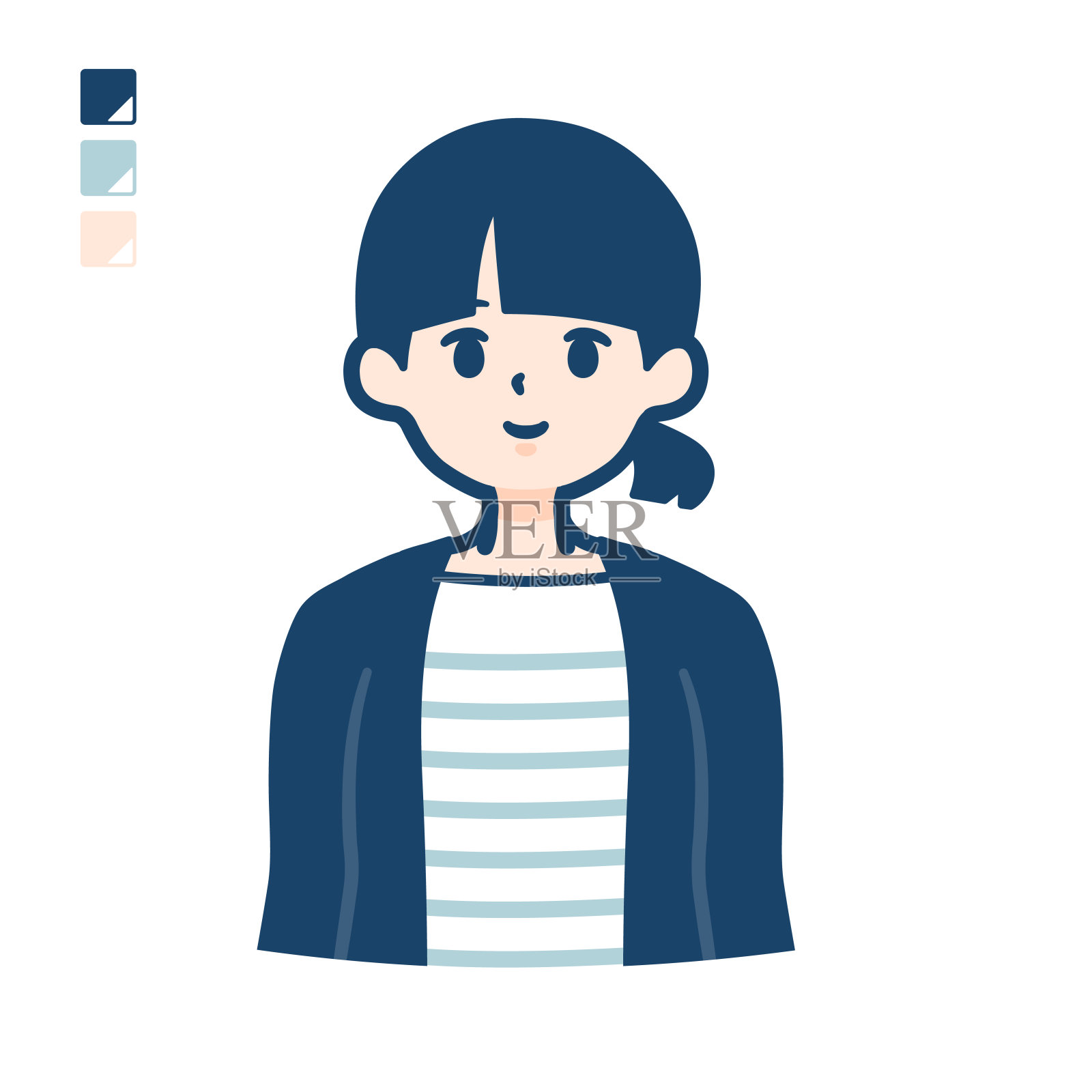 一个女人有一个结的头发与上身的形象插画图片素材