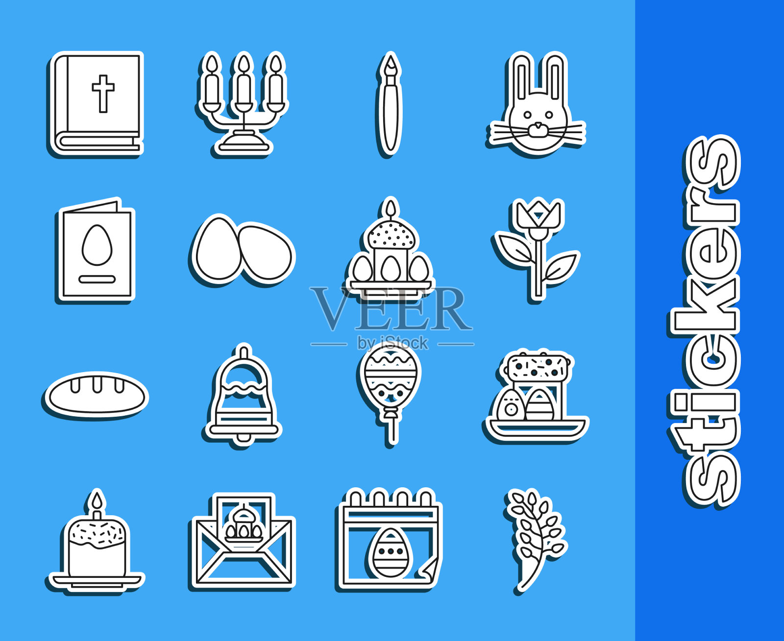 设置线柳叶复活节蛋糕和蛋花图标素材
