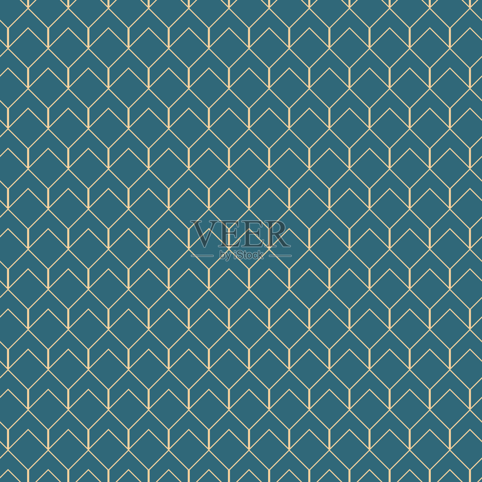 黄金几何向量无缝模式。金色线条，三角形和菱形在翠绿色的背景上。墙纸，传单，封面，横幅，简约的装饰，背景的现代插图。插画图片素材
