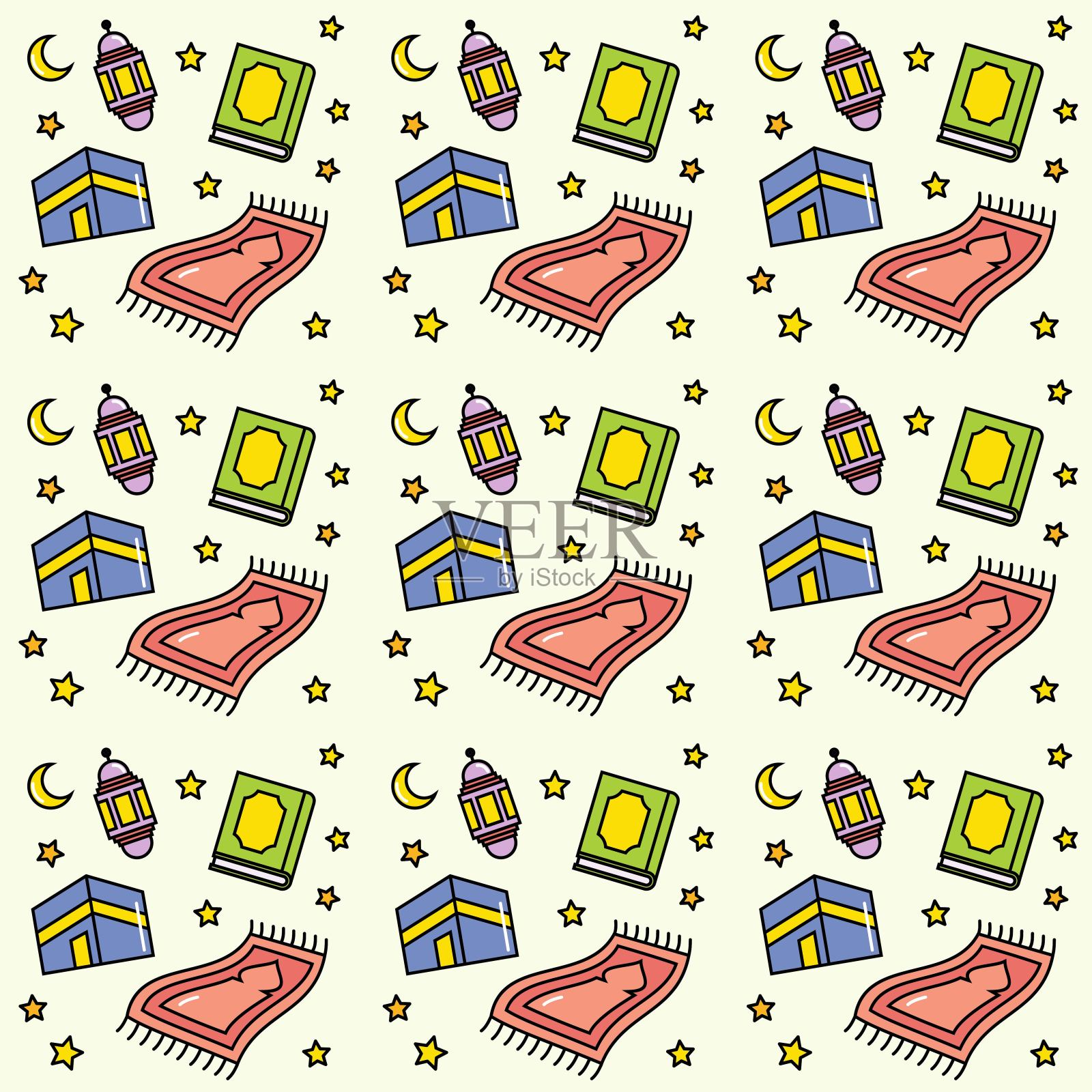 斋月涂鸦无缝图案矢量设计插画图片素材