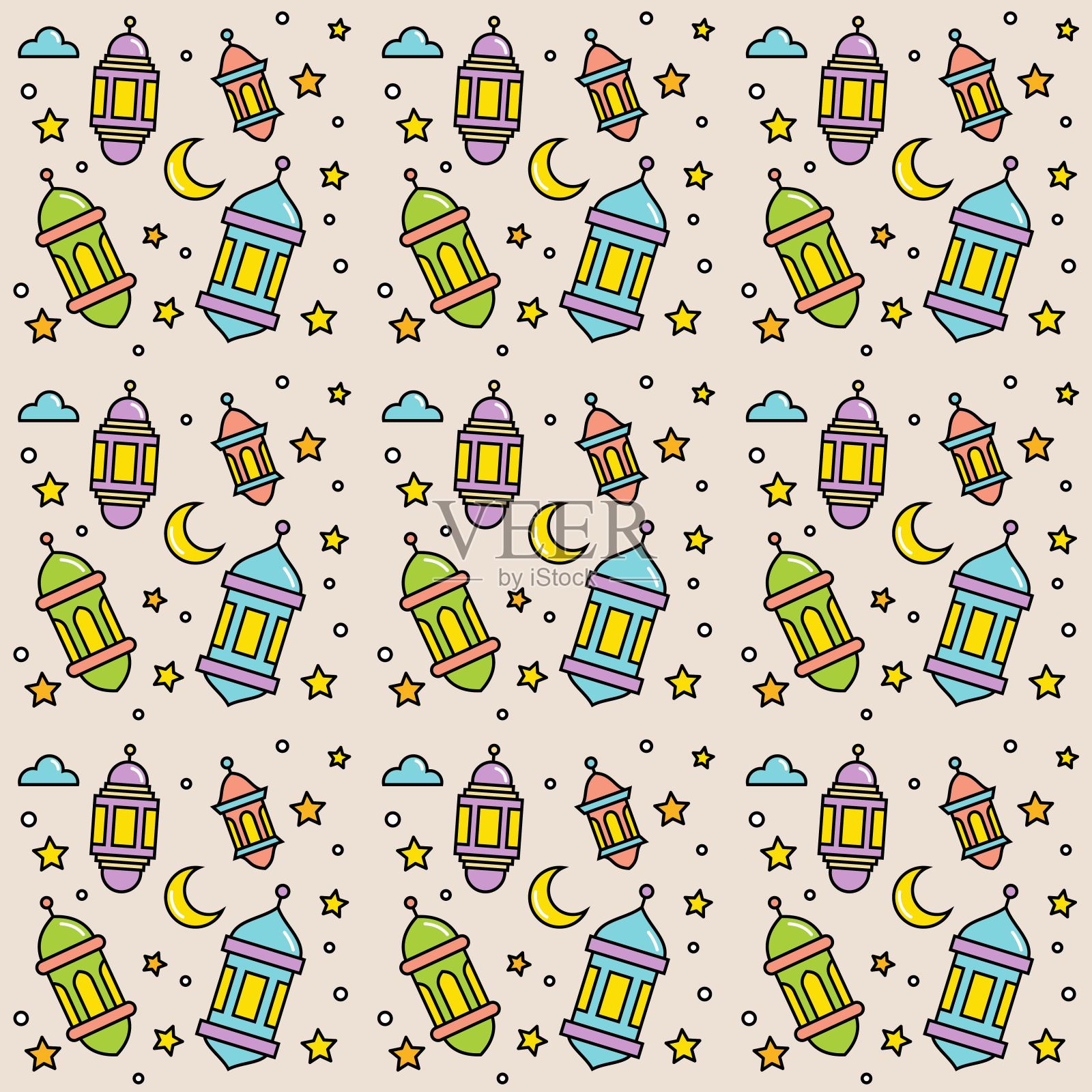 斋月涂鸦无缝图案矢量设计插画图片素材