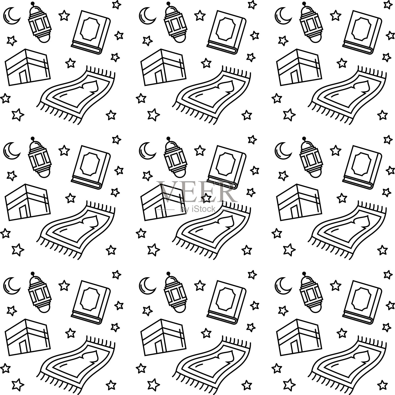 斋月涂鸦无缝图案矢量设计插画图片素材