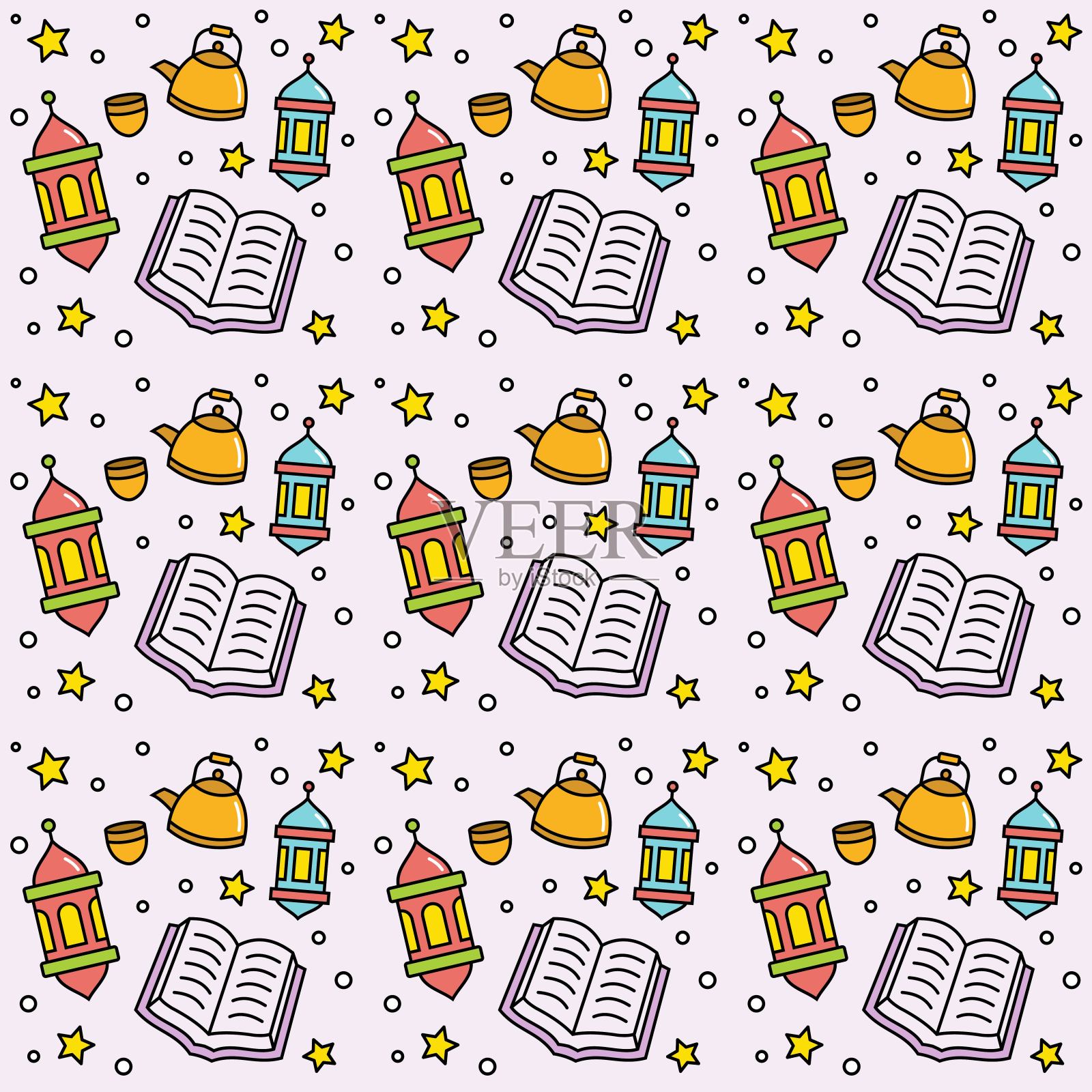 斋月涂鸦无缝图案矢量设计插画图片素材