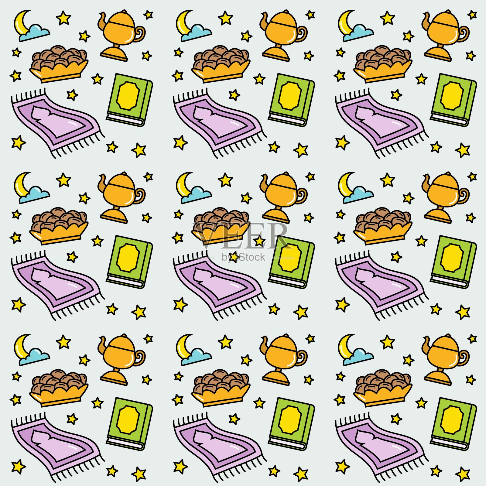 斋月涂鸦无缝图案矢量设计插画图片素材