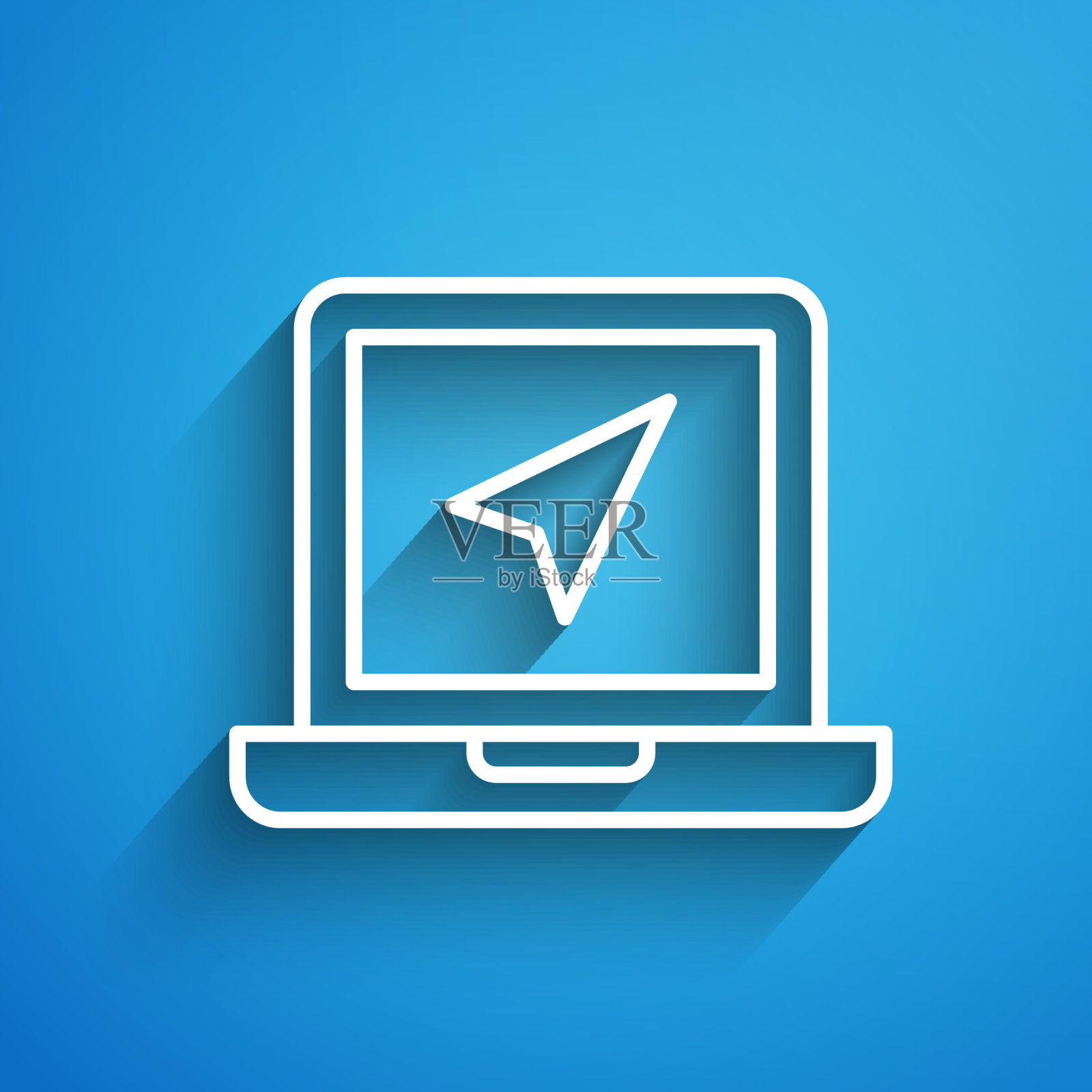 白线笔记本电脑与位置标记图标图标素材