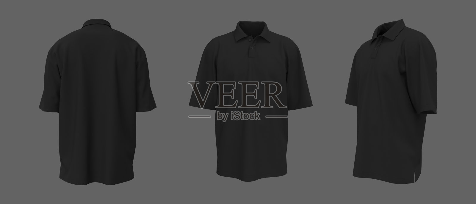 超大领衬衫模型，正面，侧面和背面视图，t恤设计演示打印，3d渲染，3d插图照片摄影图片
