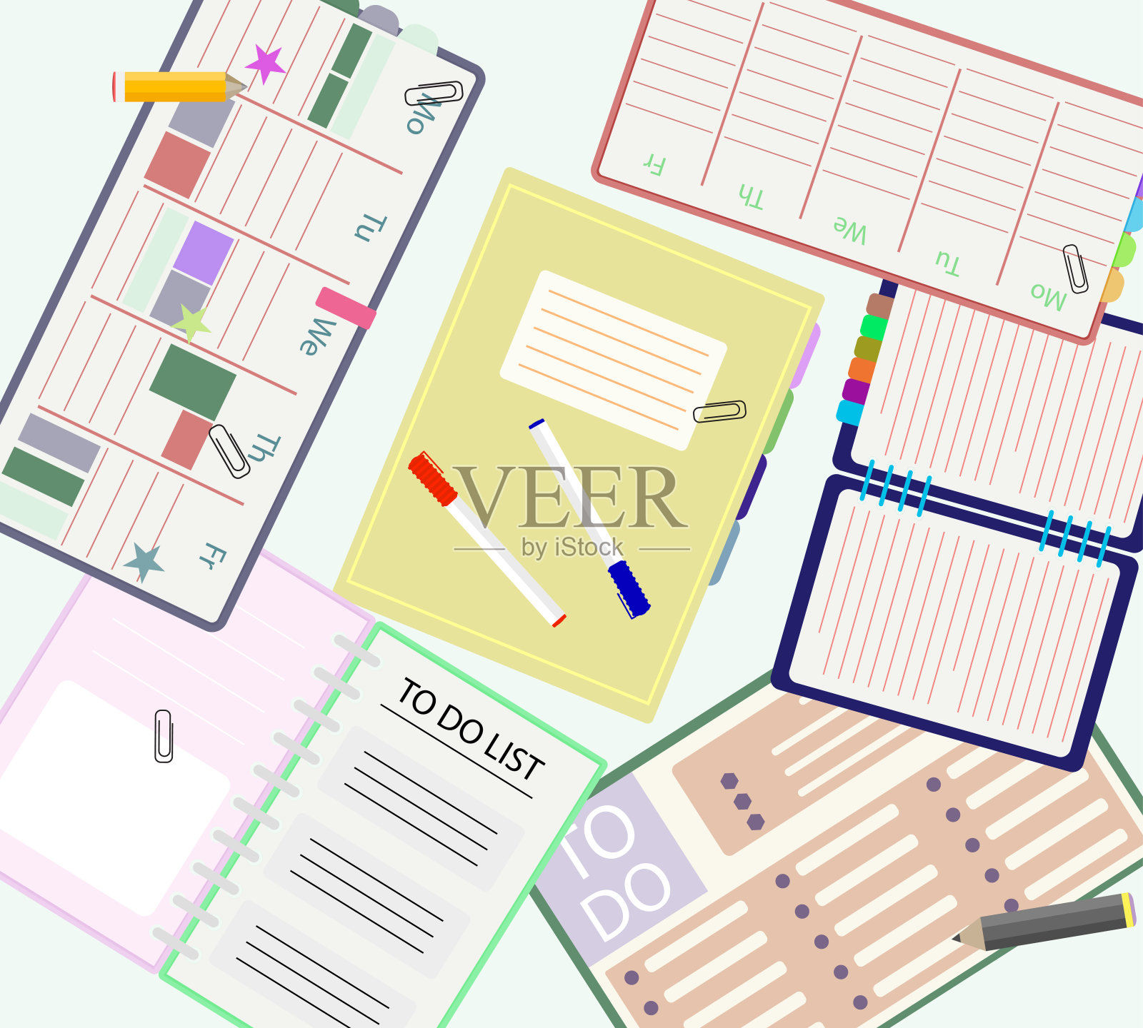 工作流程制定每周时间表，俯瞰早上的团队会议插画图片素材