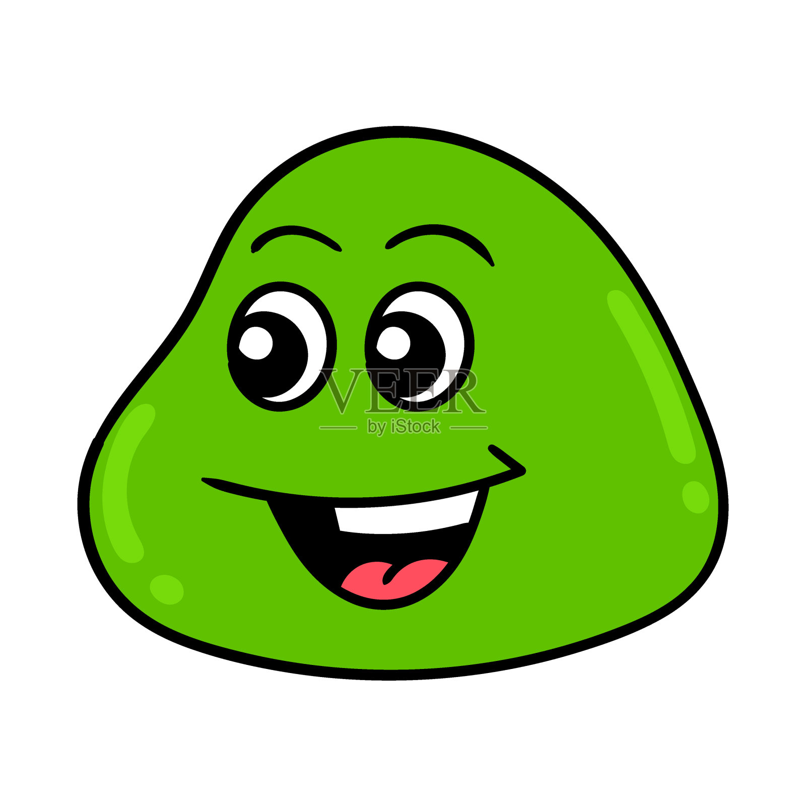 快乐的笑脸绿色生物，涂鸦图标绘制设计元素图片