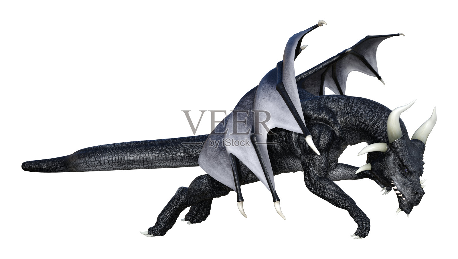 3D渲染童话龙在白色照片摄影图片