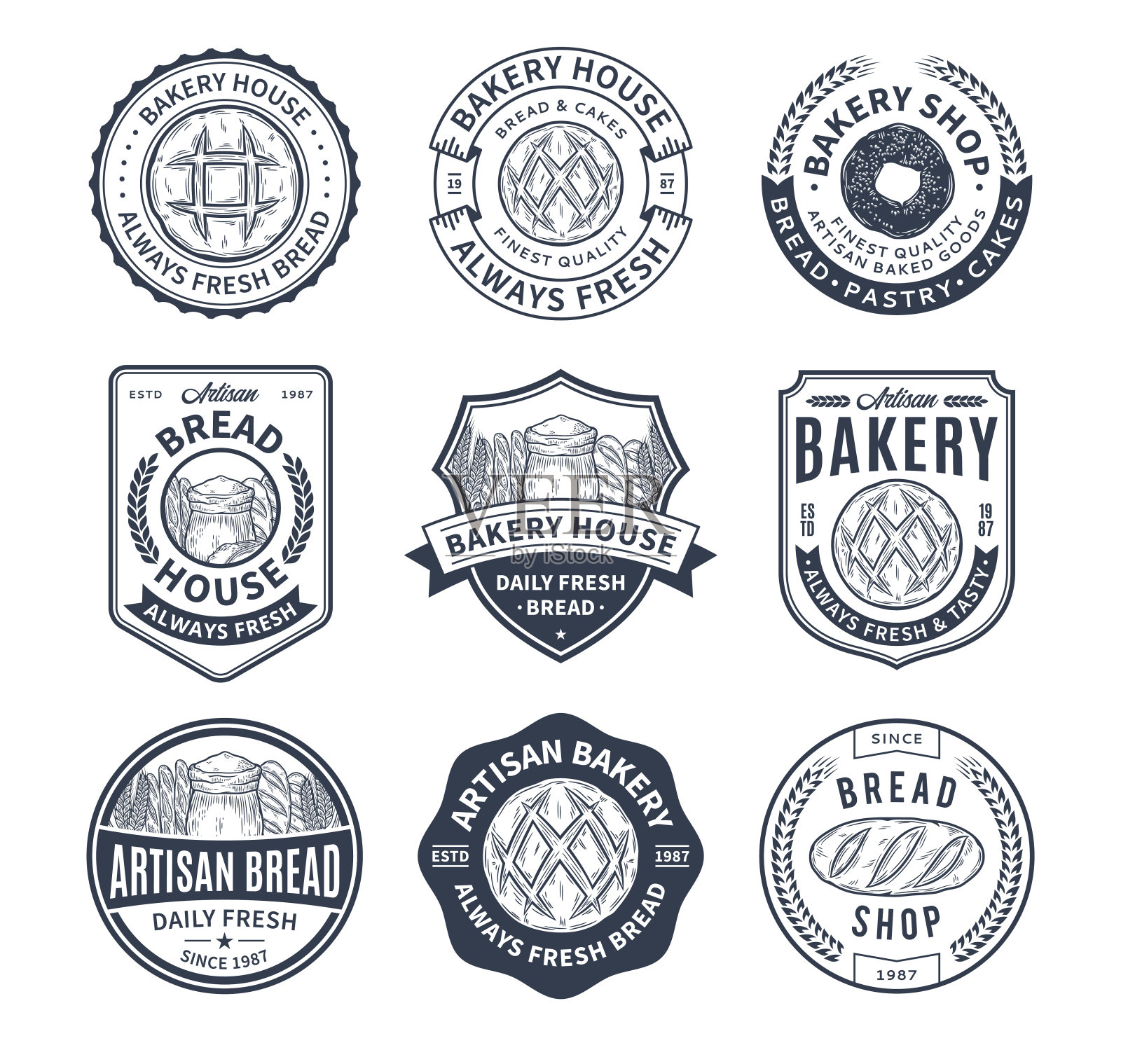 面包房的标志，图标和设计元素插画图片素材