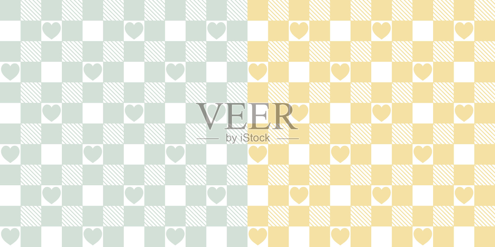 情人节格纹，薇姿方格图案的浪漫布设计。无缝的心形瓷砖。矢量图插画图片素材