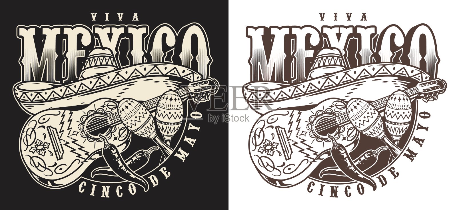 墨西哥乐器单色标志插画图片素材