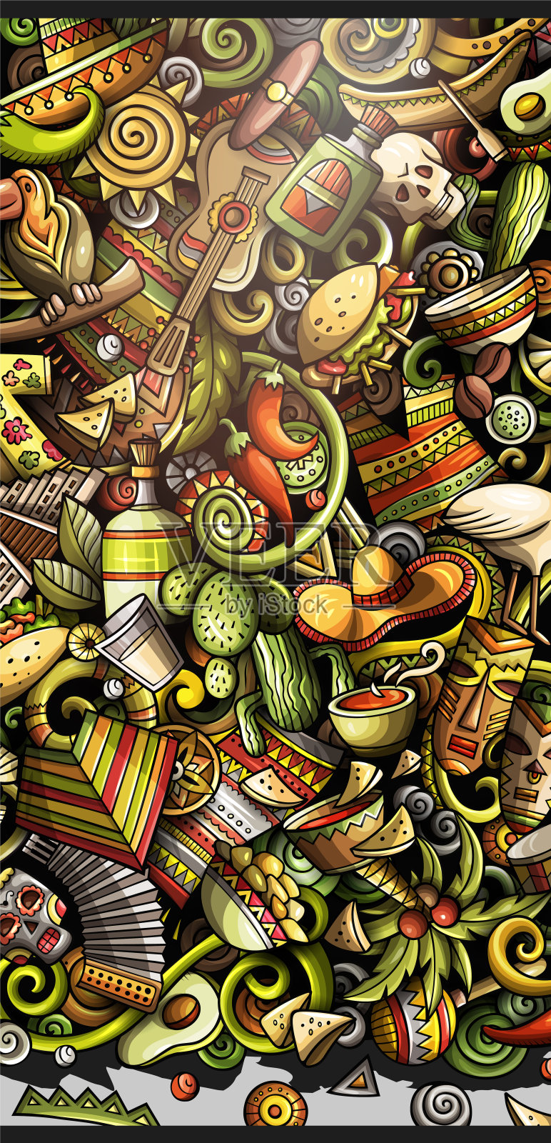 拉丁美洲手绘涂鸦旗帜。卡通详细的传单。插画图片素材