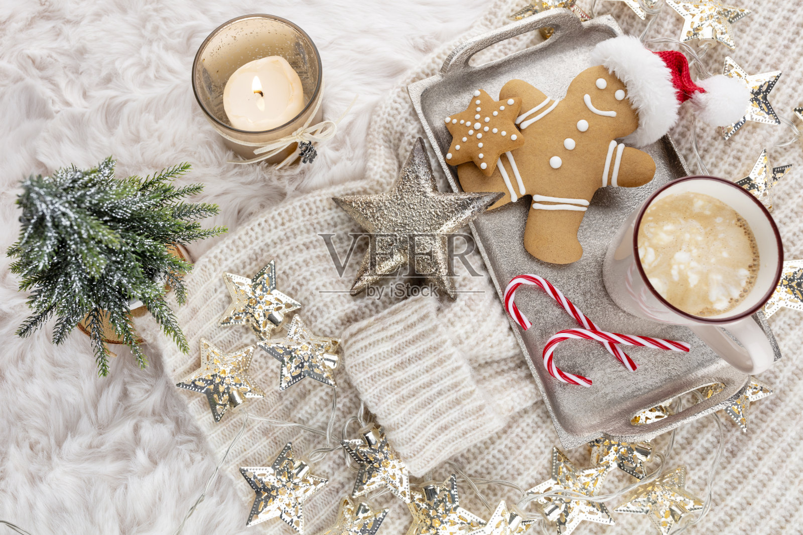 热巧克力与棉花糖羊毛背景。圣诞节的概念照片摄影图片