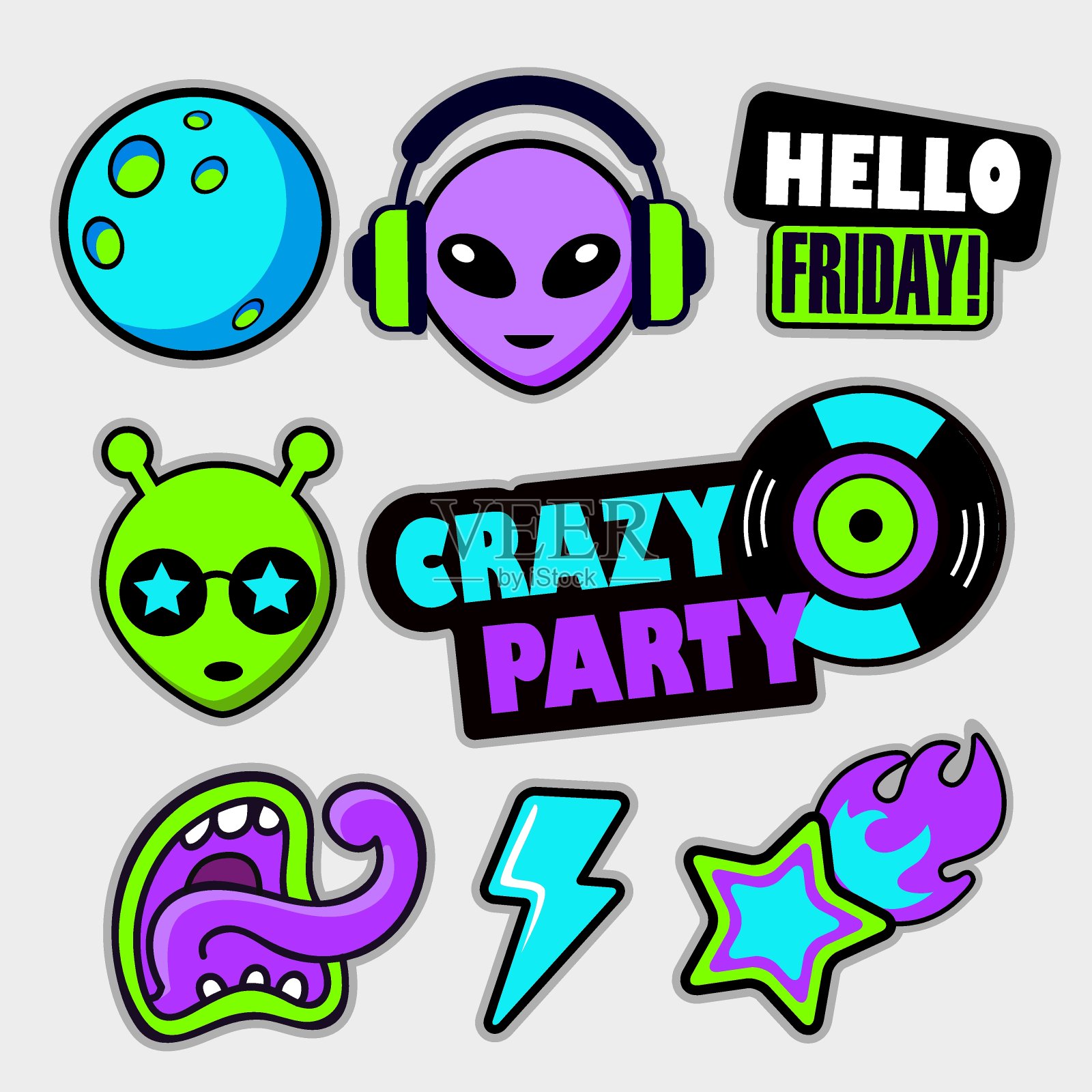 一套流行艺术的颜色补丁，贴纸和别针设计元素图片