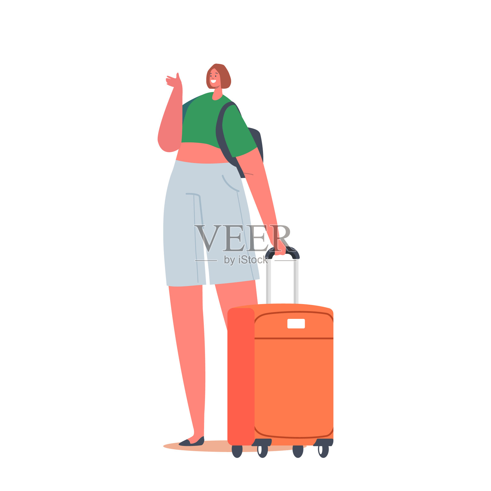 在机场等候登记的女人。旅客登机行李的特点。女孩旅行者上飞机设计元素图片