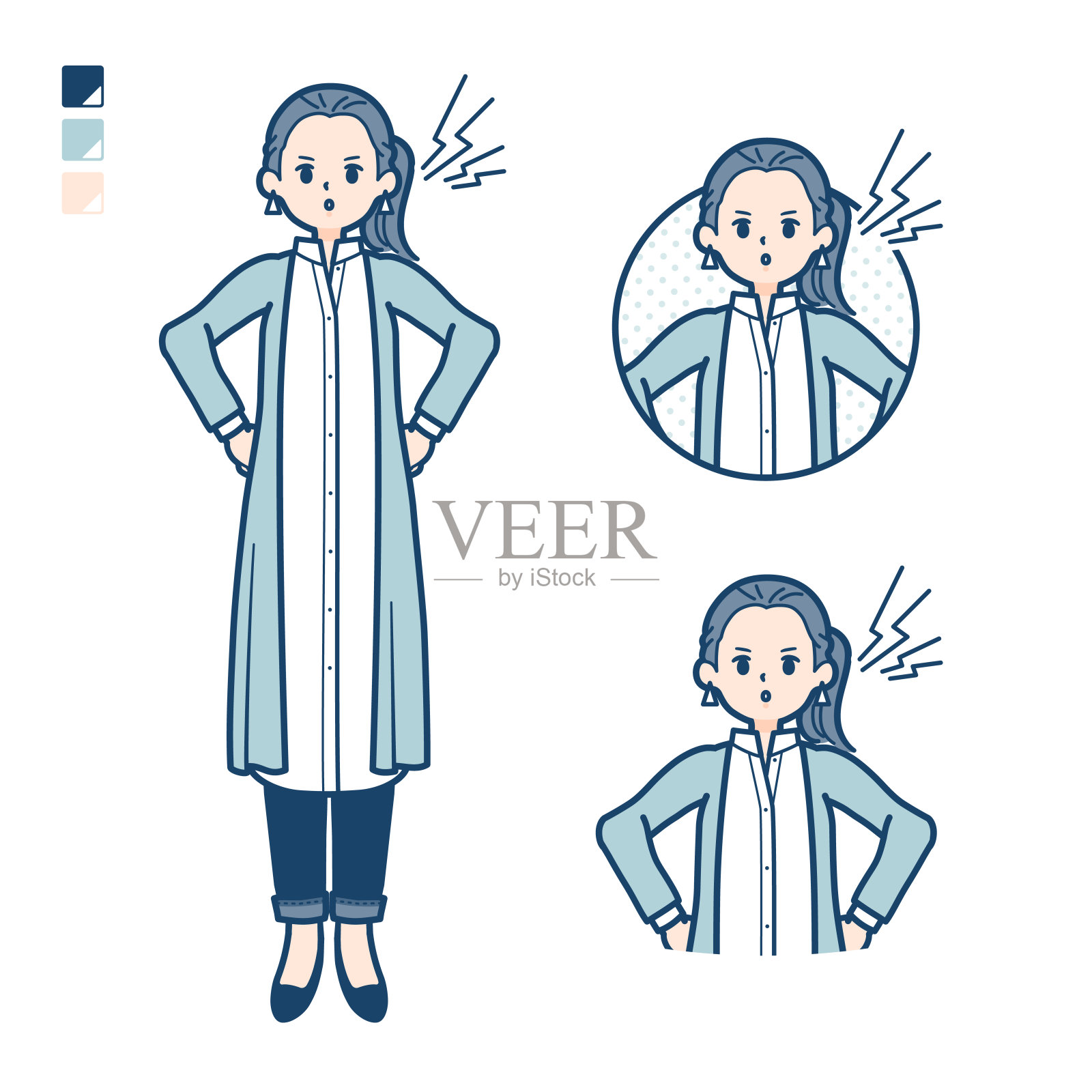 一个穿着长衬衫的女人，上面有愤怒的画面插画图片素材