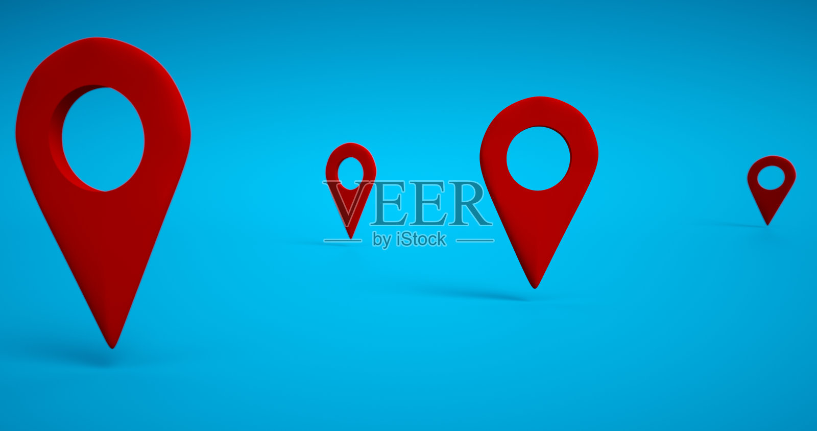 定位销有光泽的红色箭头。标记路标针尖，以创建路线搜索。在蓝色的。照片摄影图片