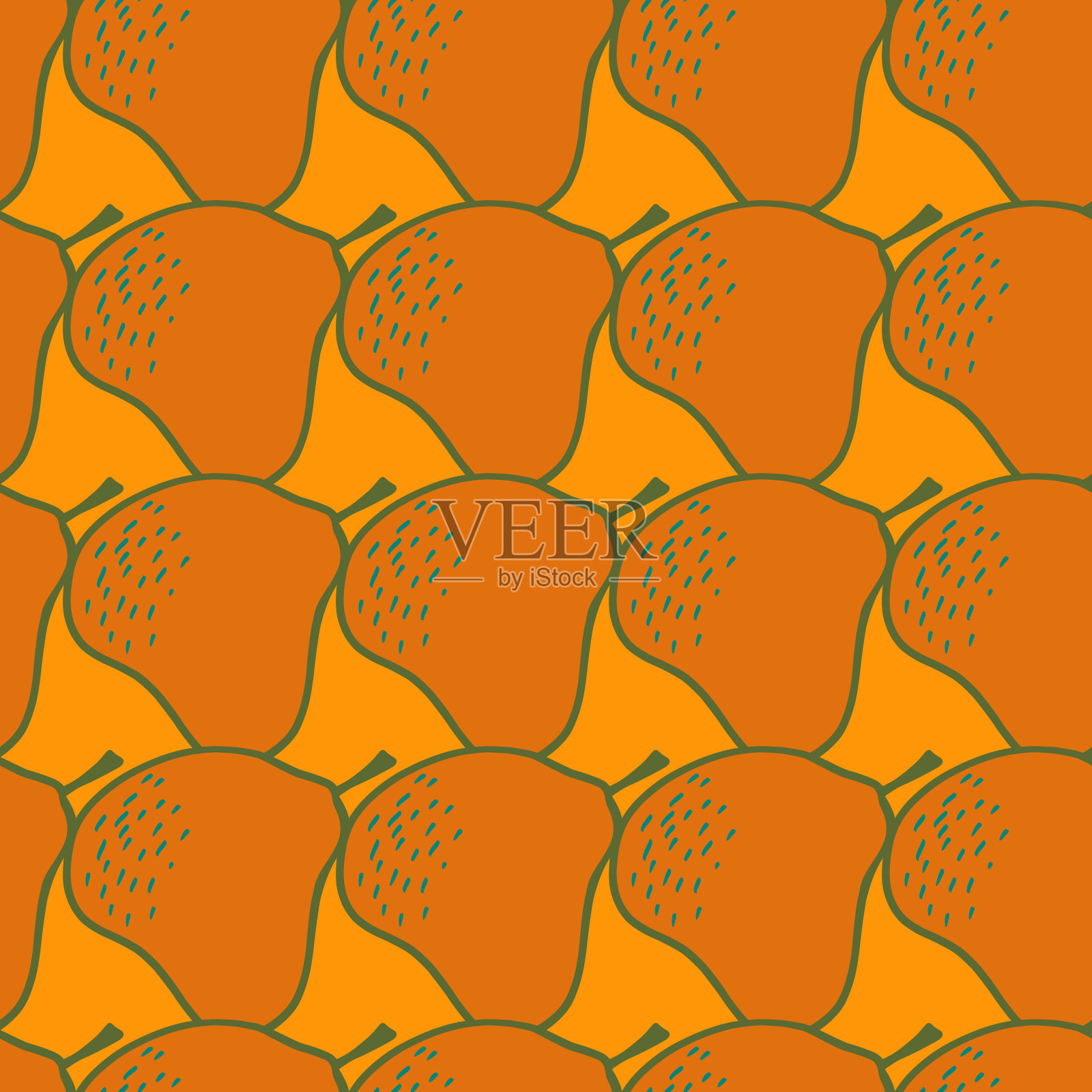 涂鸦梨无缝图案。手绘的植物背景。插画图片素材