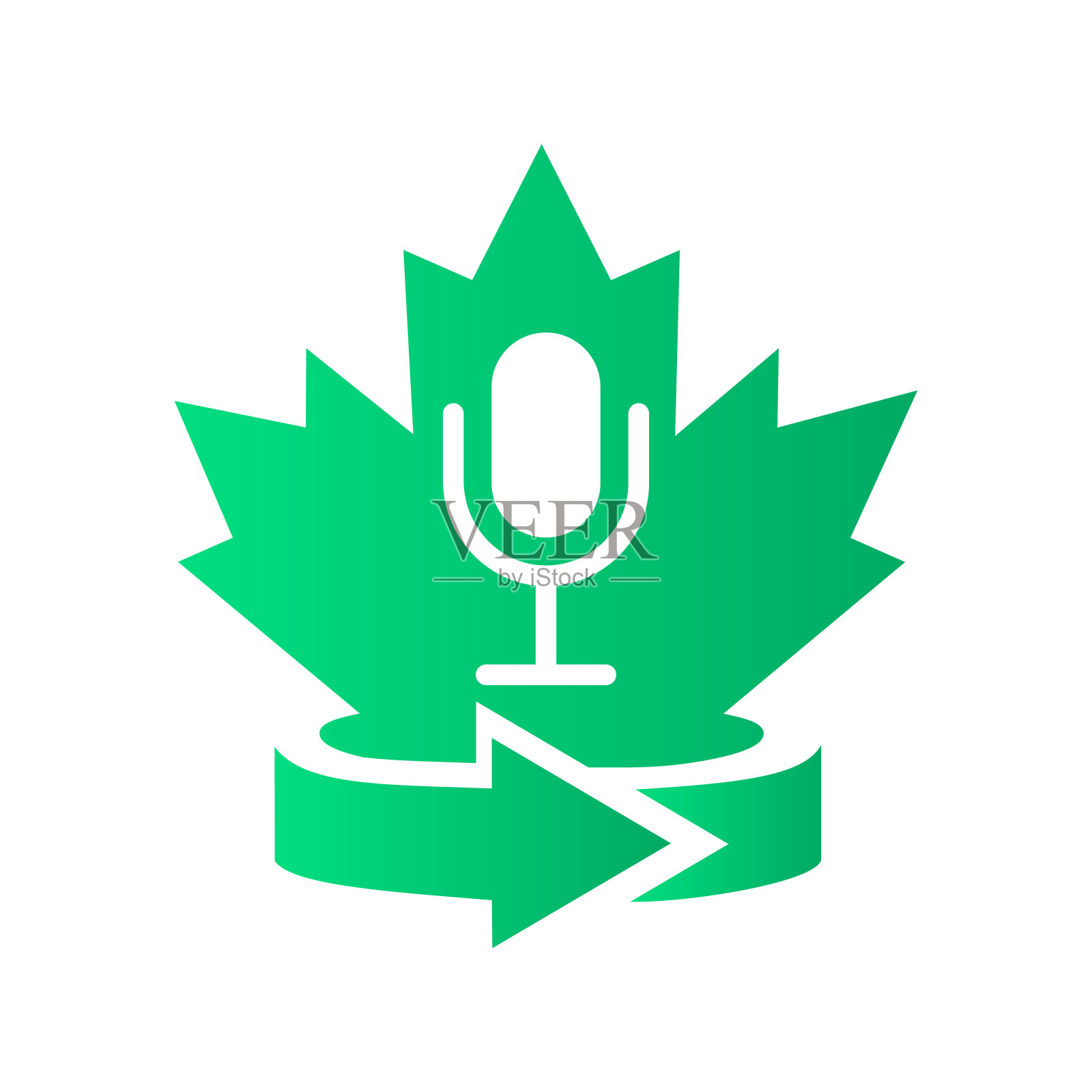 加拿大音乐标志与枫叶。枫叶麦克风标志设计。加拿大麦克风，耳机标志。红色枫叶与麦克风向量插画图片素材