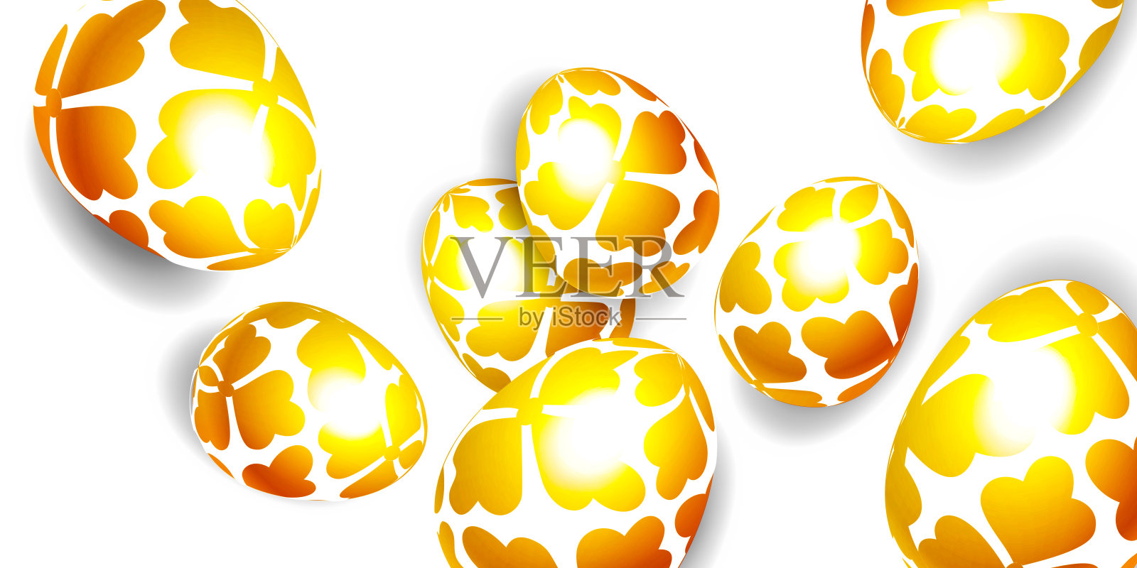 一套与宗教装饰在孤立的白色背景上的金色复活节蛋。图形矢量插图在EPS 10格式。插画图片素材