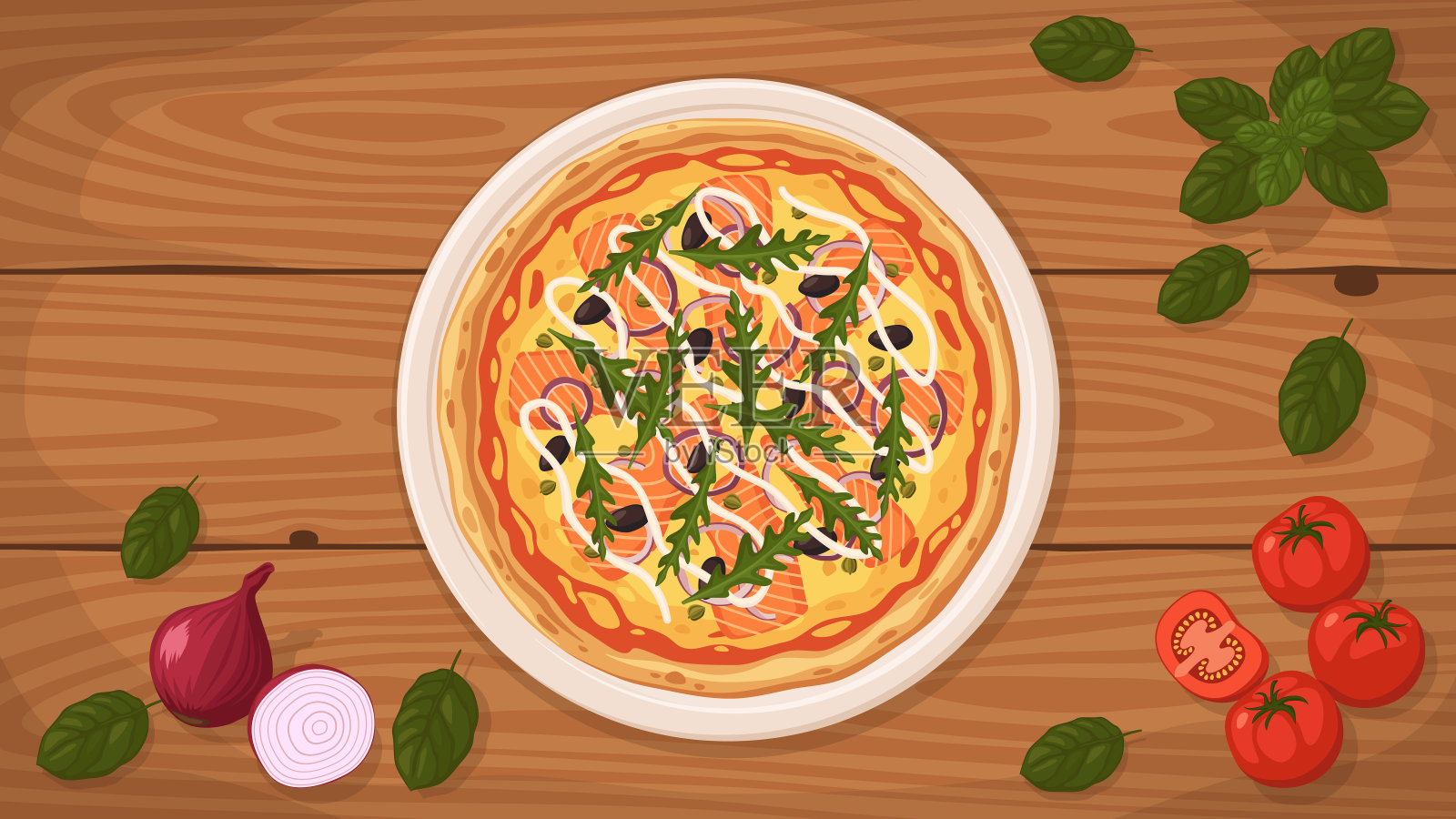 盘子里的加州风味披萨。设计元素图片