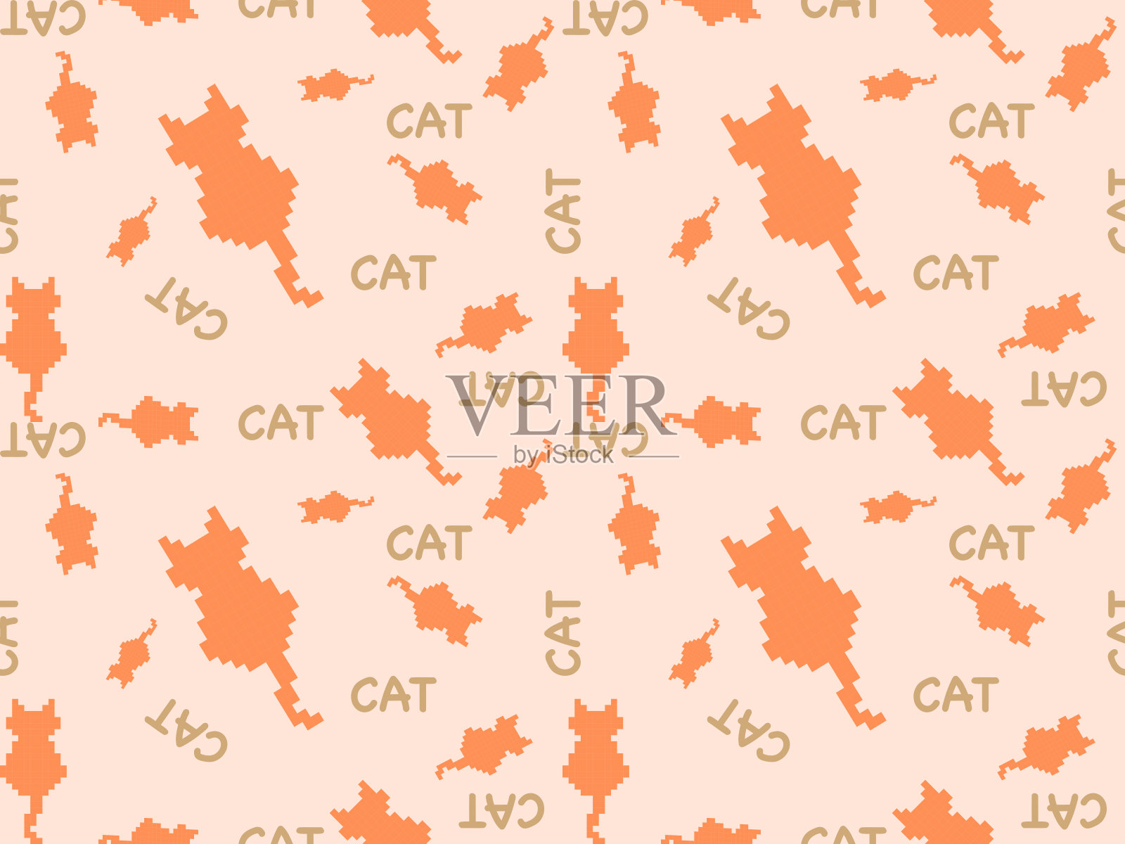 像素卡通猫在一个橙色的背景插画图片素材