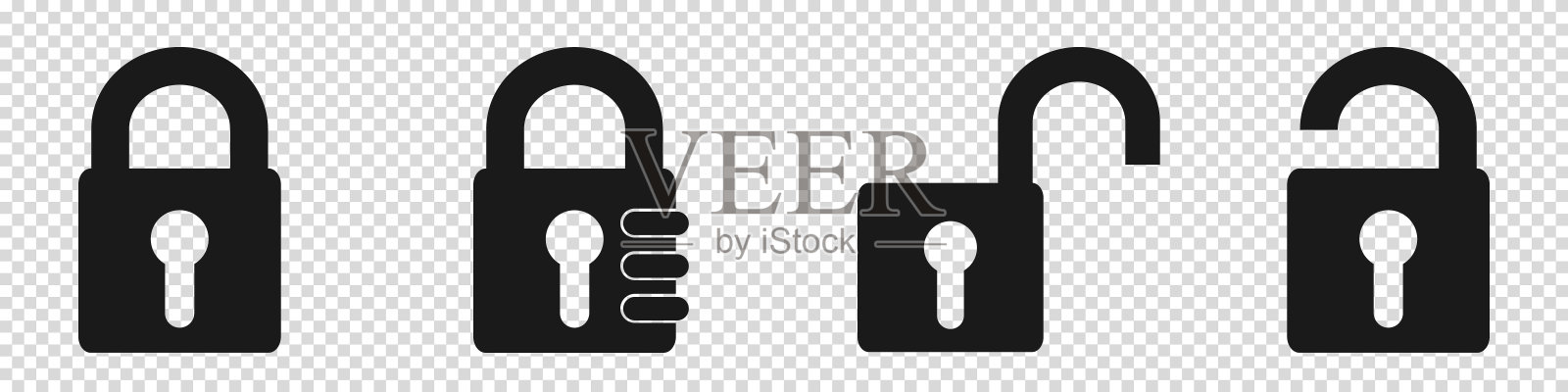 挂锁图标集-向量插图孤立在透明背景上插画图片素材