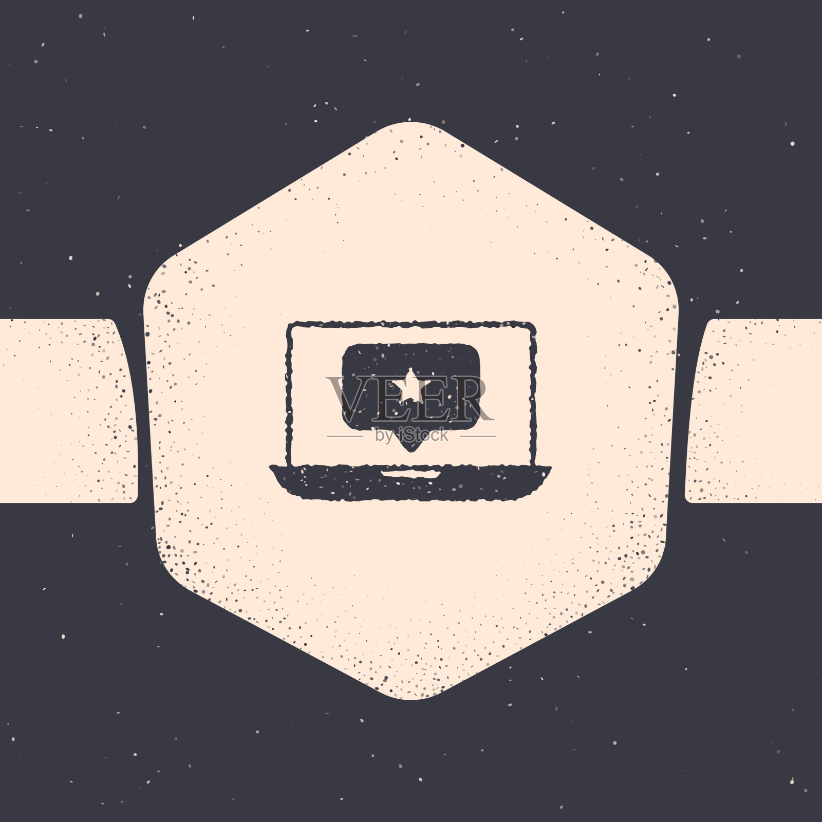 垃圾笔记本电脑与明星图标孤立在灰色上插画图片素材