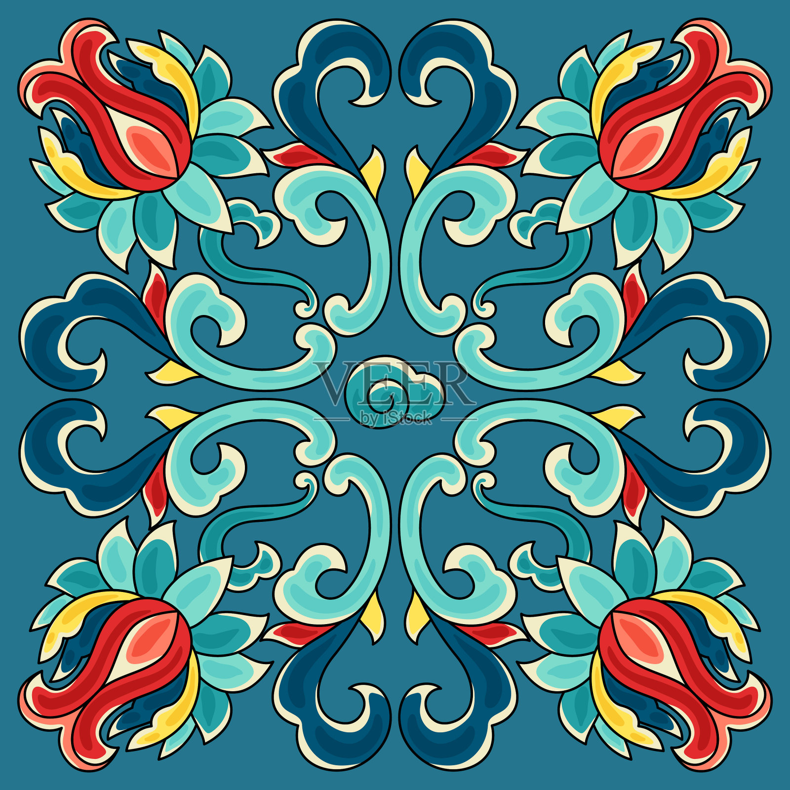 中国瓷砖图案东方传统插画图片素材