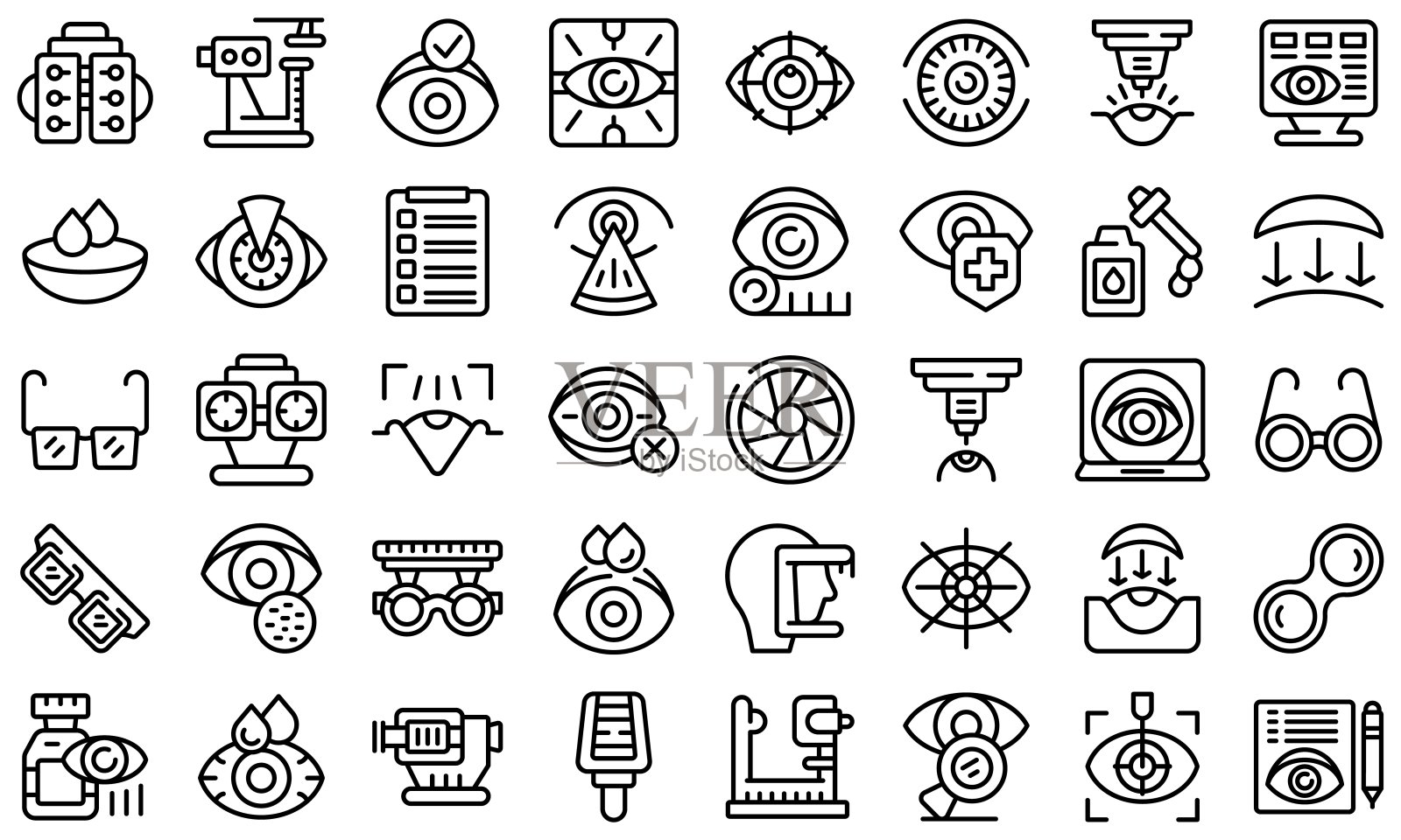 激光视力矫正图标设置轮廓向量。屈光手术图标素材