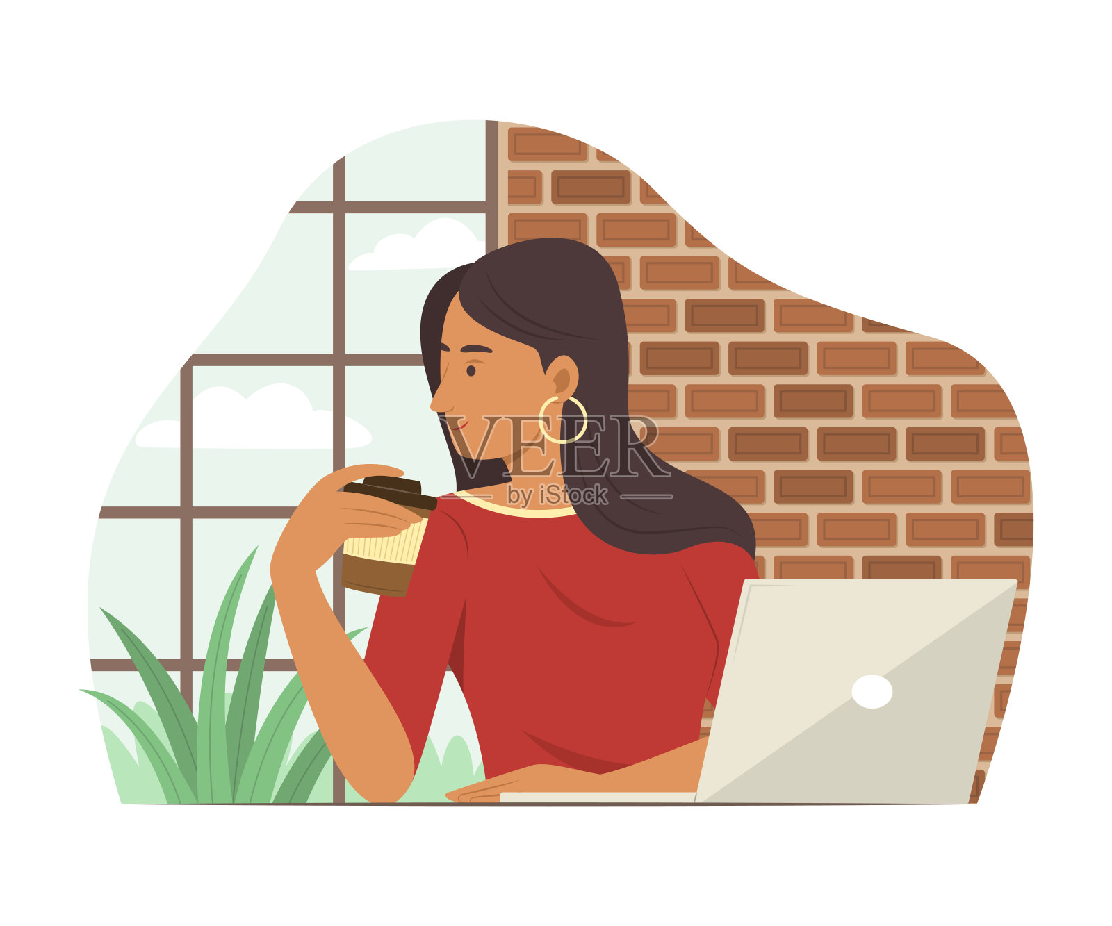 女人下班后放松。插画图片素材