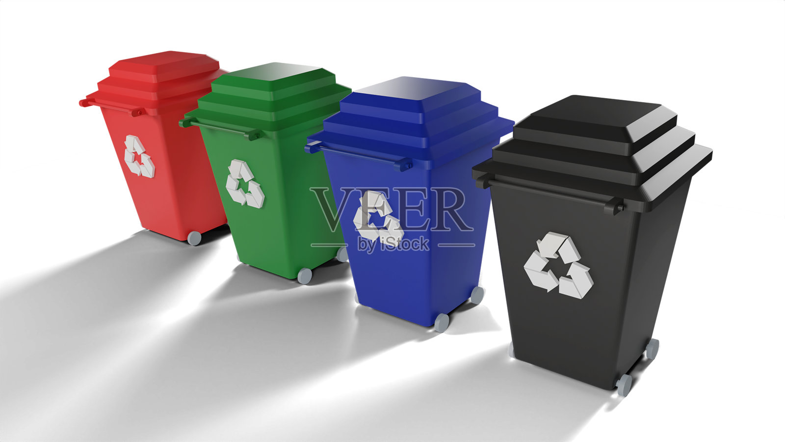 垃圾桶不同颜色的垃圾容器3D渲染图照片摄影图片