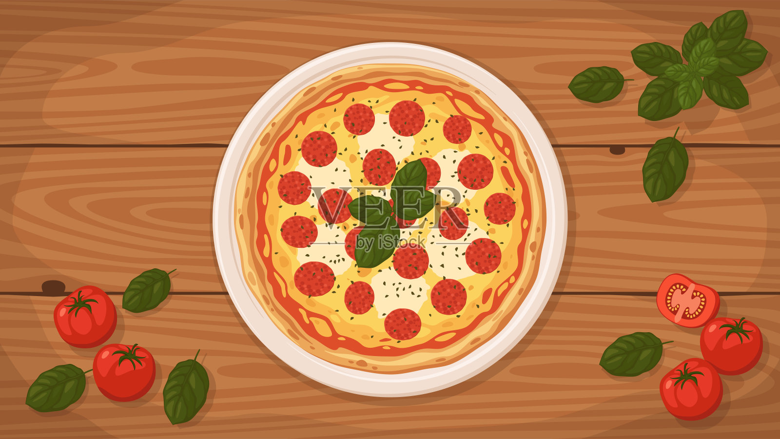 盘子里的美式辣香肠披萨。设计元素图片