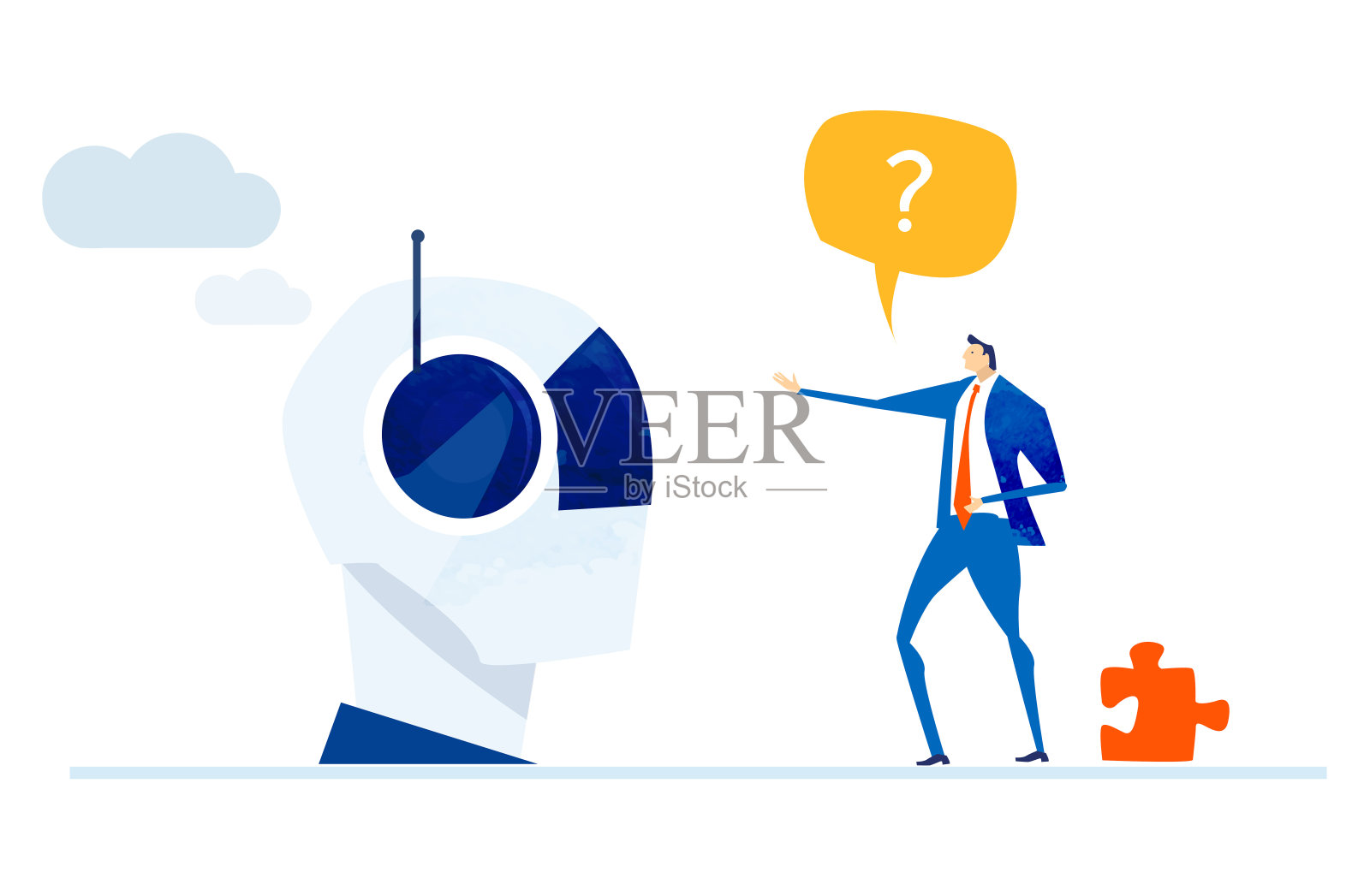 商业人士和机器人，从事人工智能工作的人，机器人帮助人们。插画图片素材