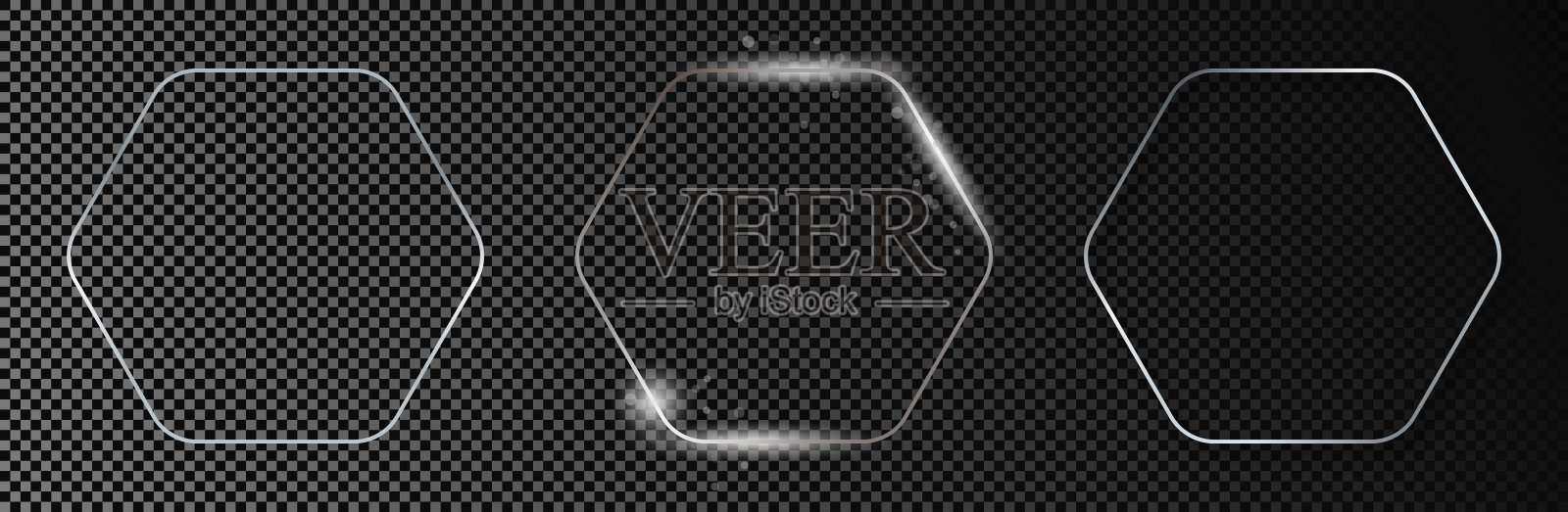 银色发光圆形六边形框架插画图片素材