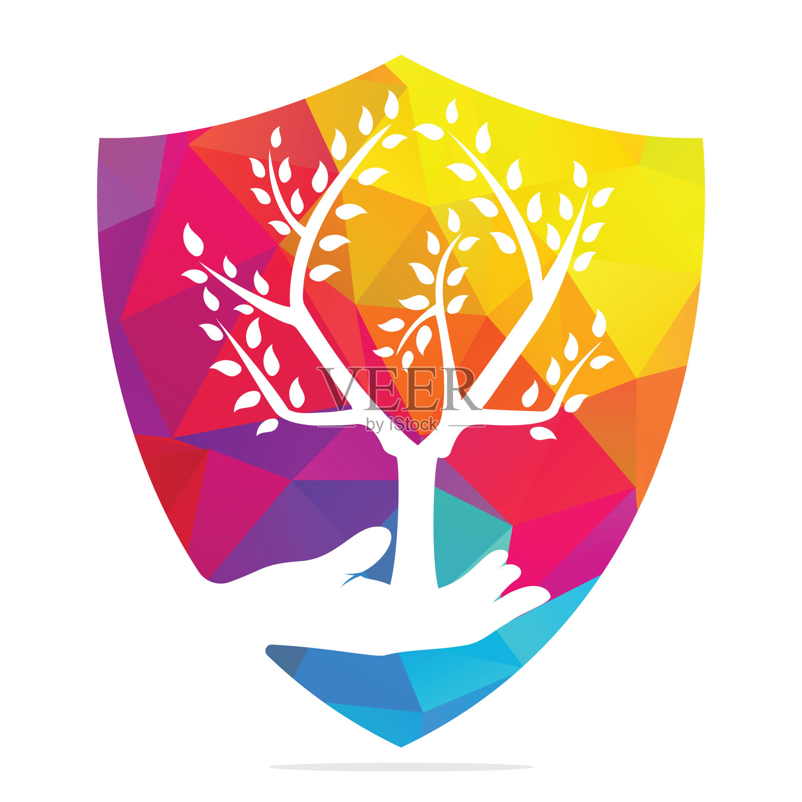 树在手矢量标志设计。插画图片素材