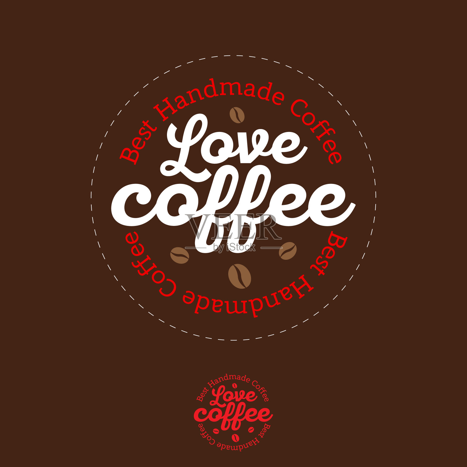 爱咖啡豆的象征。咖啡图标。字母和咖啡豆围成一圈。插画图片素材