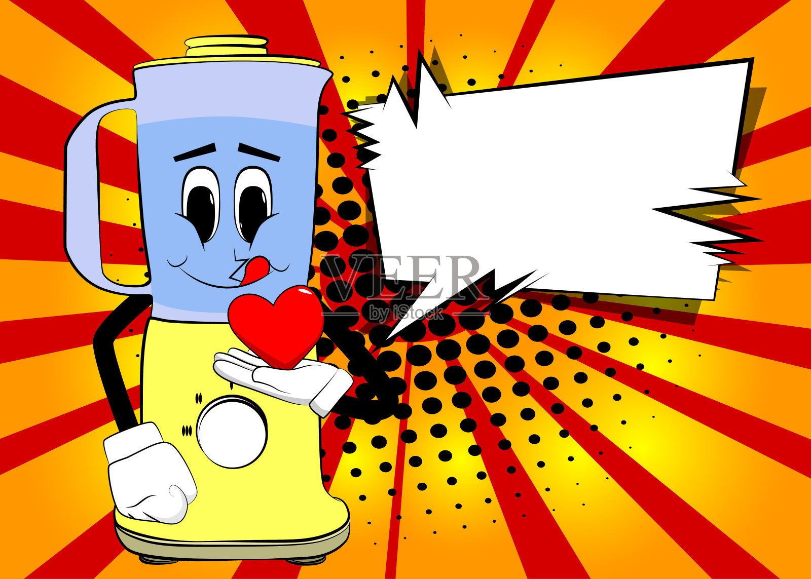 食物搅拌机手捧着一颗红心，像个有脸的卡通人物。插画图片素材