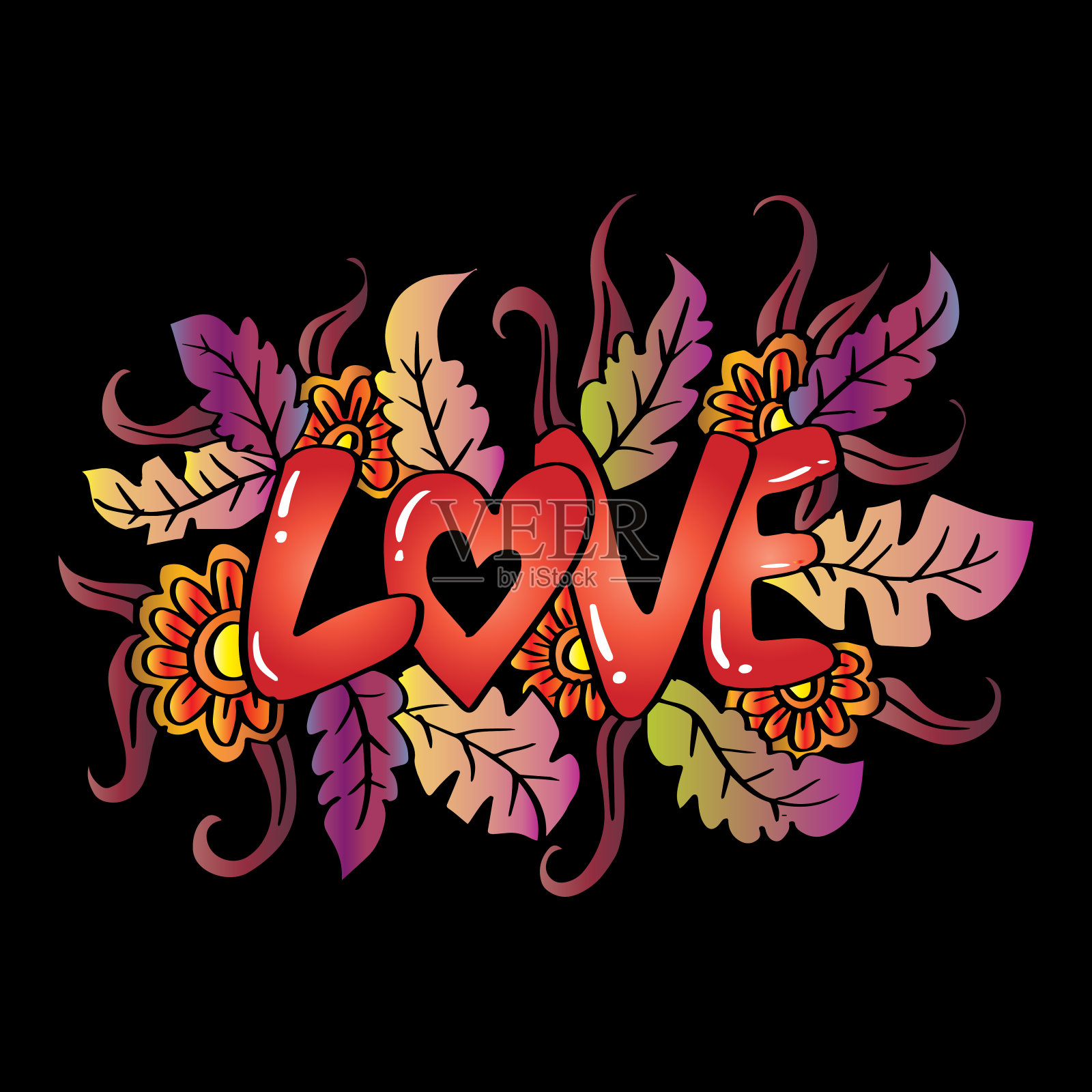 涂鸦花与爱的字母插画图片素材
